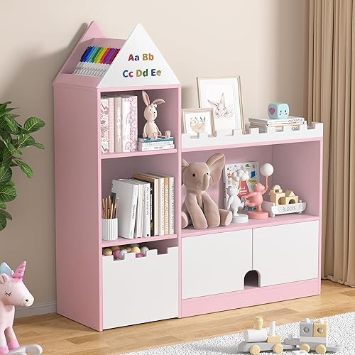 Miniatura 8 de Organizador de almacenamiento, estantería de madera para niños, estantería de castillo para niños, estantería Montessori para guardería, sala de
