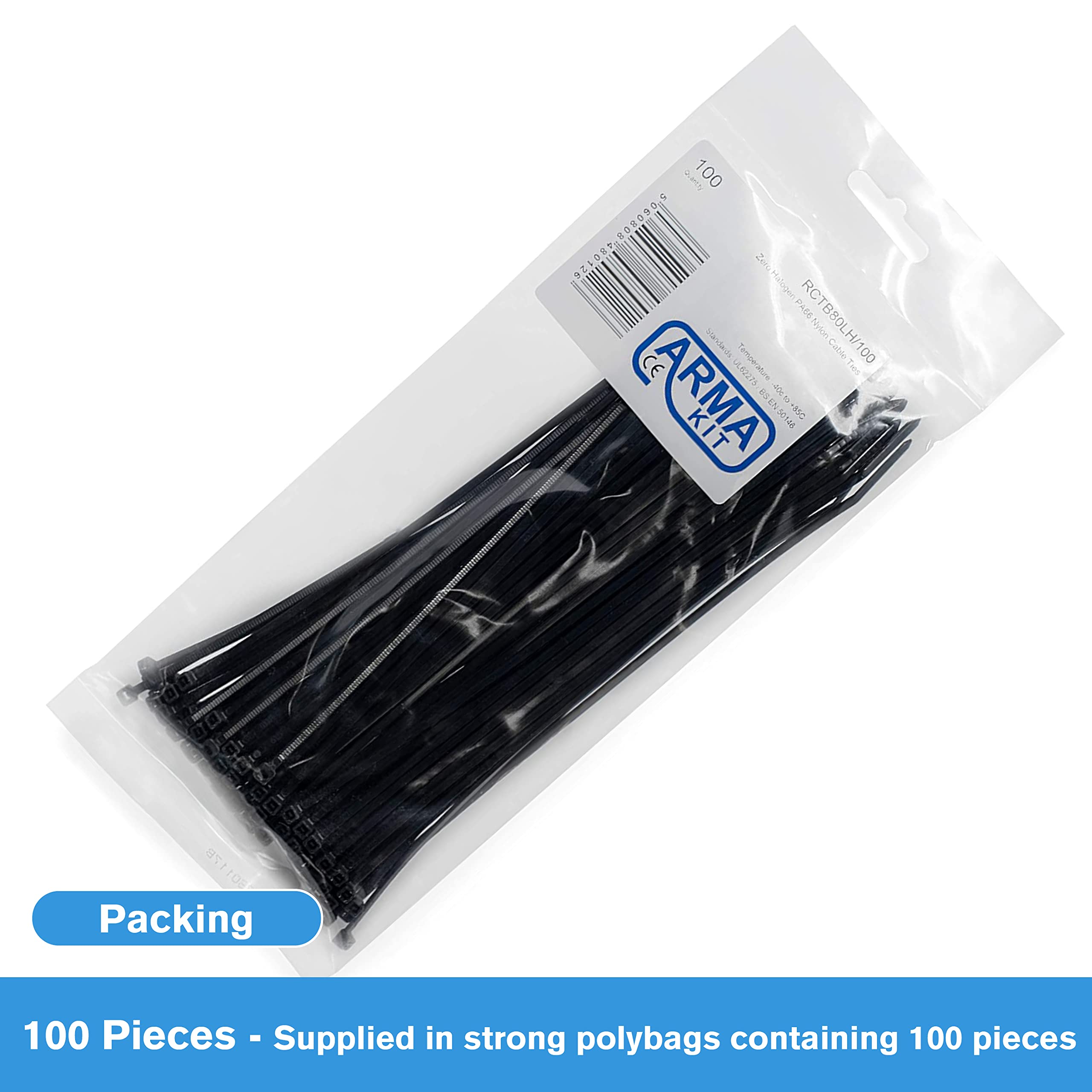 Gocableties - Paquete De 100 Bridas Muy Resistentes Liberables, De Nailon, De 300 X 7,6 Mm, De Color Negro Para Cables