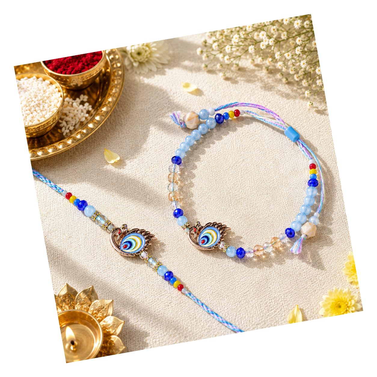 tied ribbons Rakhi for Brother and Bhabhi Combo - Designer Couple Rakhi's Set of 2 with Tikka - Lumba Rakhi Set for Bhaiya Bhabhi - for Rakshabandhan-picture-8