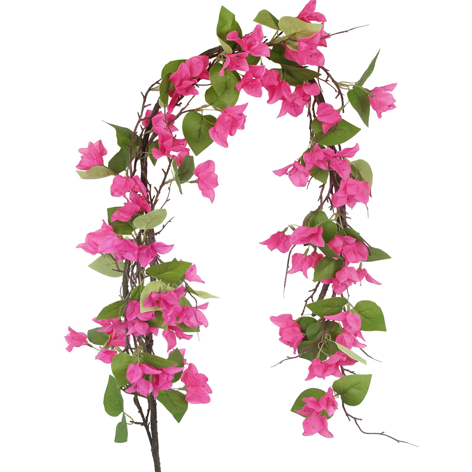 CEWUDA Artificial Bougainvillea Flowers Garland Rose Red Silk Bougainvillea Vines UV Resistant Realistic Faux Hanging Flowers Plants for Outdoor Outside Summer Decoration Porch Patio Balcony Yard Wall