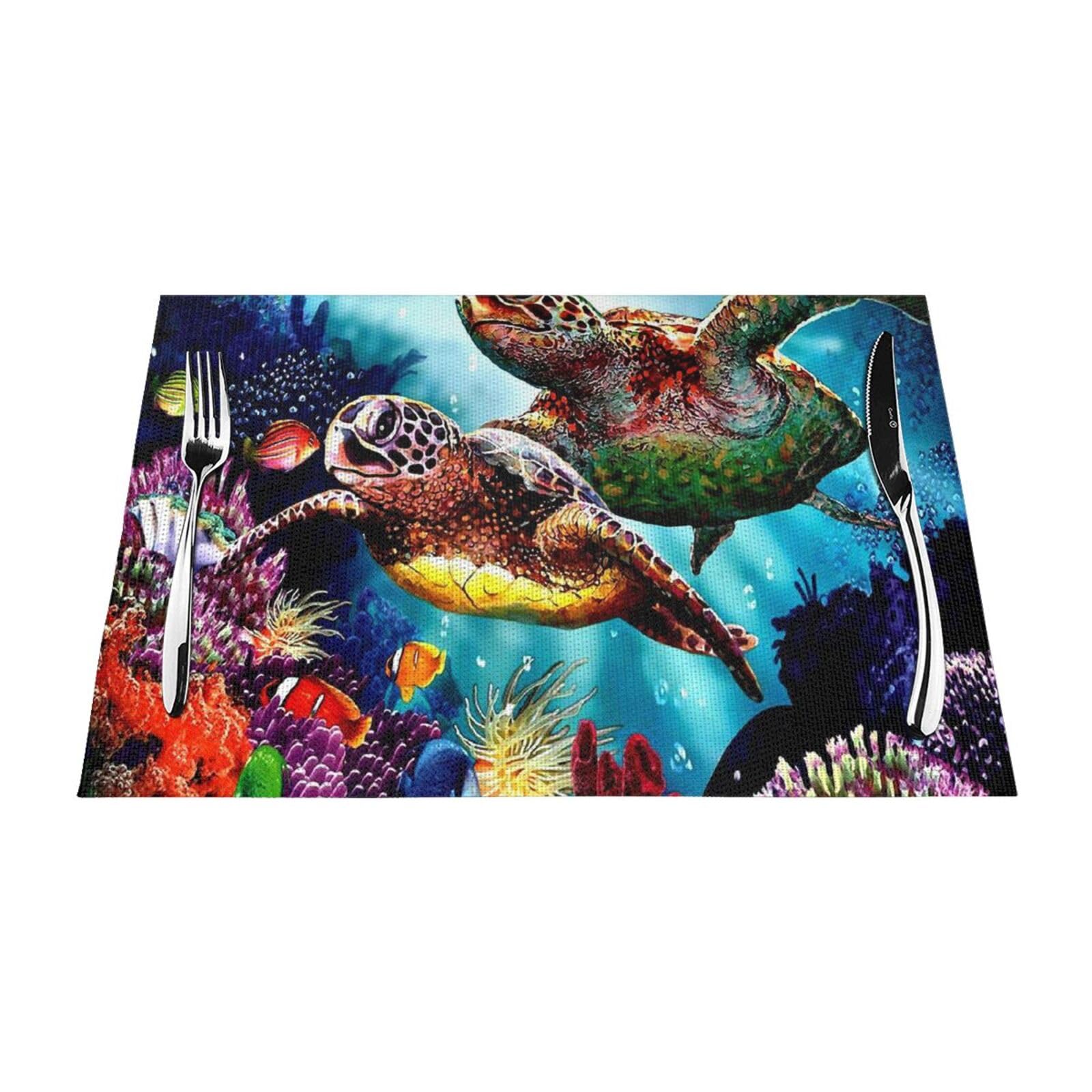 PVC Placemat Set of 6 PCS, 45x30 CM, Sea Turtles Diamond Painting Printed Non-Slip Heat Resistant Place Mats for Kitchen Dining Table Indoor Outdoor