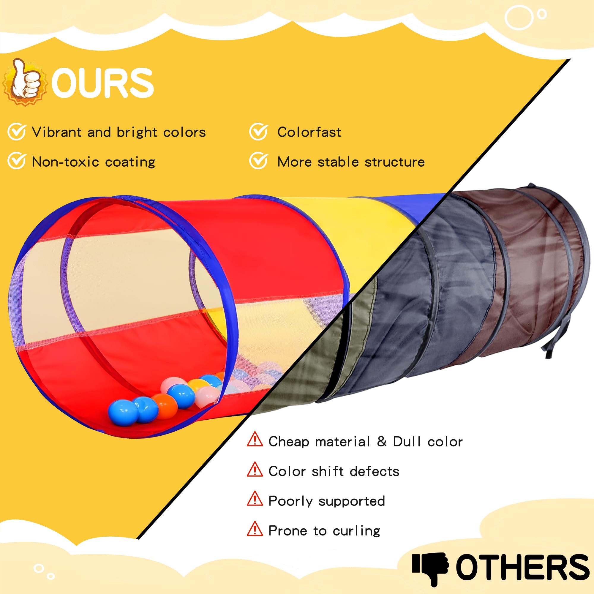 Tunnel Gioco per Bambini, Tenda Gioco Bambini di 1 2 3 anni, Multifunzionali Tubi Giochi da giardino per bambini，Tunnel Leggera Pieghevole per Bambini da Interno e da Esterno, Colorata