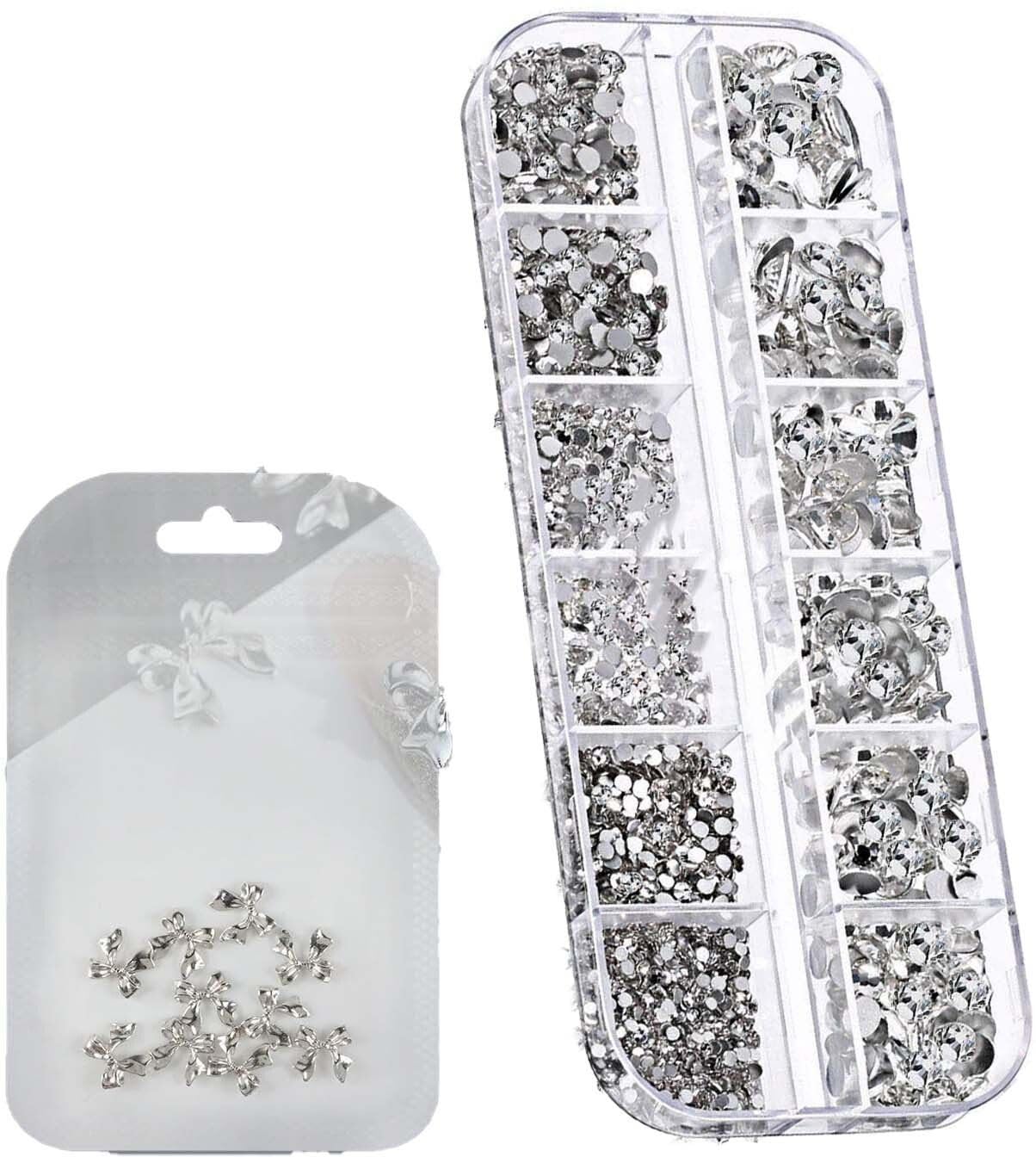 SCH' 10 pcs Silver Bow and 12 Grid Stone Nail art with durable materials perfect for beginners and professionals.-image-11