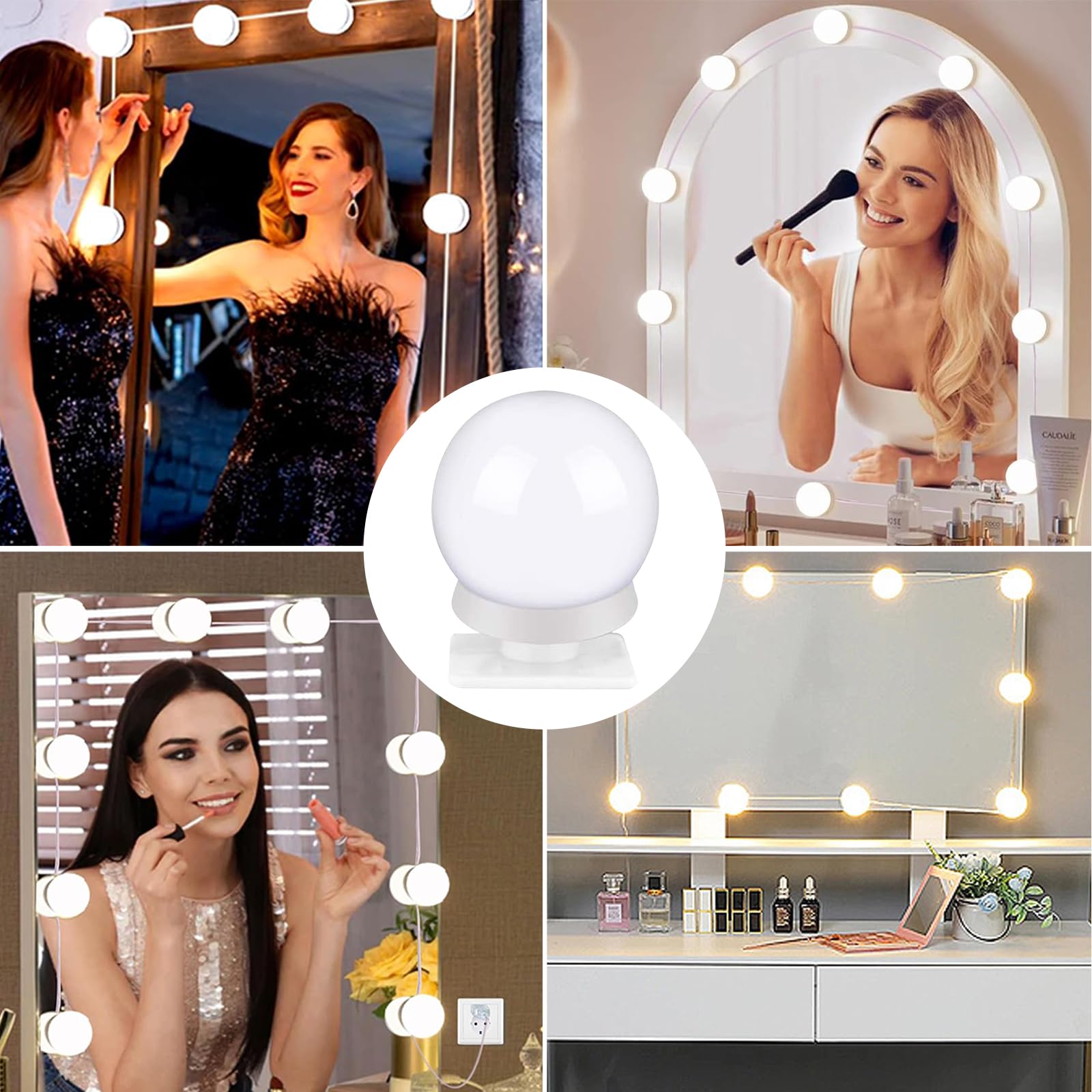 Luz de Maquillaje Led con 12 Bombillas Regulables, 3 Modos de Color, Luces de Vanidad para Tocador