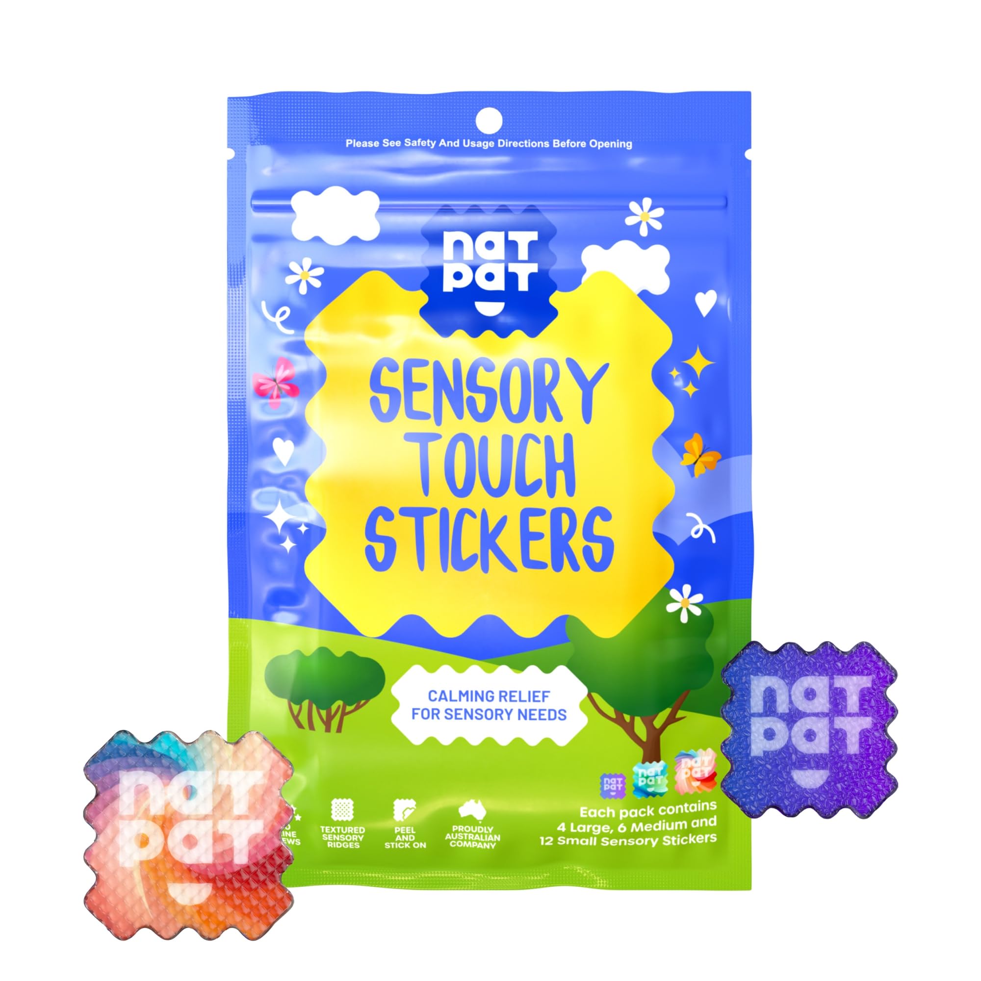NATPAT Sensory Touch Calm Stickers for Kids and Adults - Fun Sensory Activity for Relaxation, Calming & Improved Concentration - Buzz Patch Natural Patch (22 Pack)