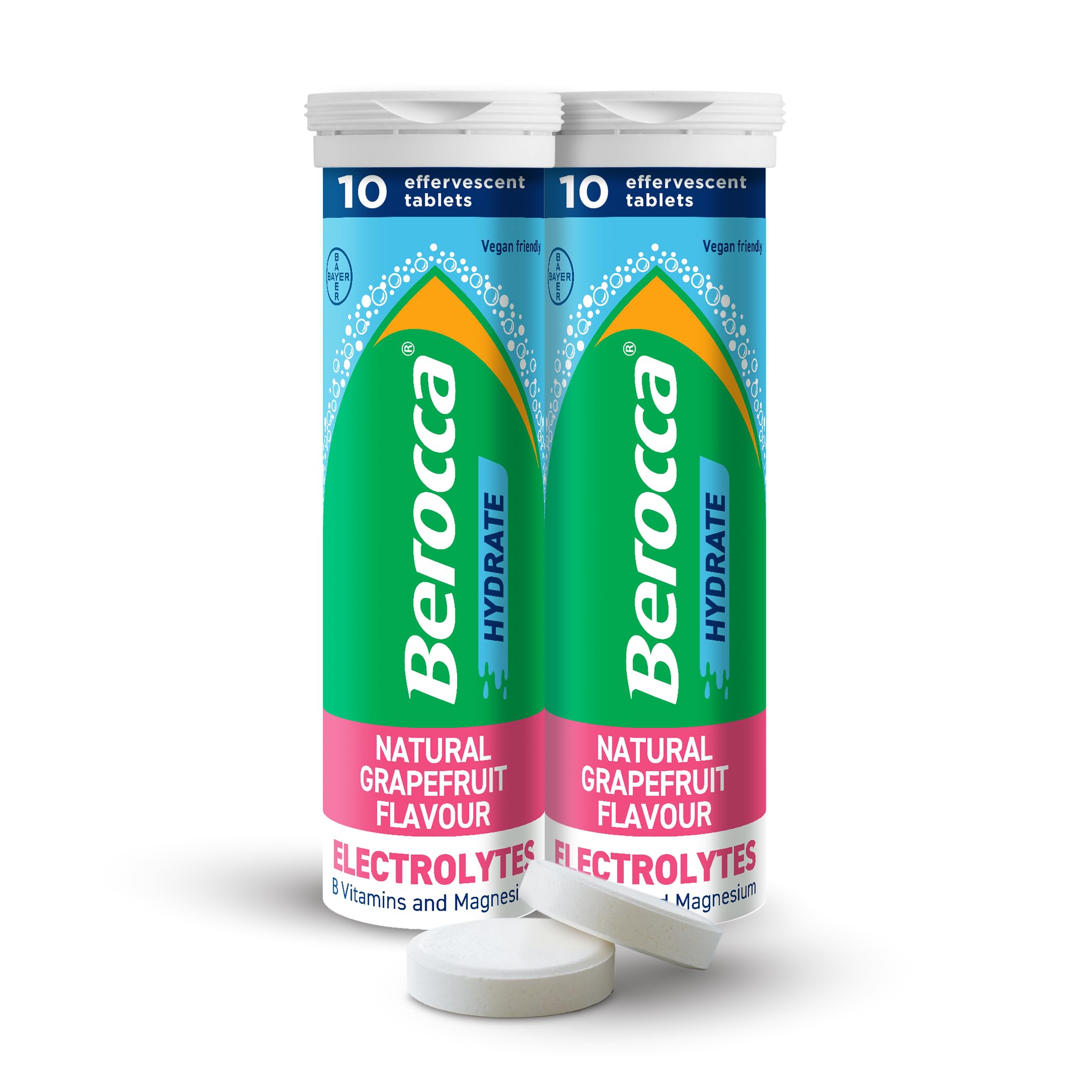 Berocca Hydrate - Electrolytes for Fast Hydration & B Vitamins, Enhance Hydration & Energy Support, Food Supplement with Natural Grapefruit Flavour, Effervescent Tablets (20 Tablets)