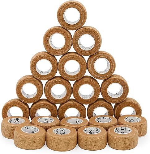 OK TAPE Vendajes cohesivos autoadherentes 24 paquetes, 1 pulgada x 5 yardas, vendaje autoadhesivo no tejido para pulgar, dedo, muñeca, tobillo,