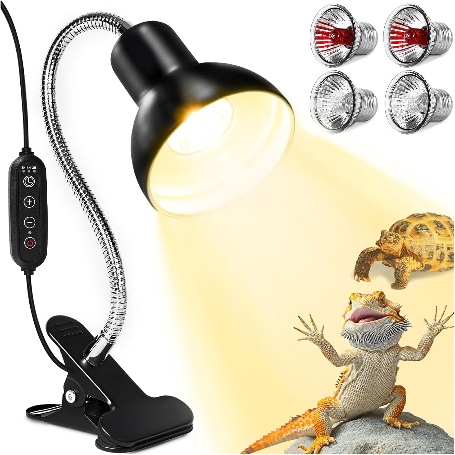 Reptile Heat lamp, heat lamps for reptiles,heat lamps for reptiles UVA/UVB Turtle Lamp , 360° Rotating Masking Lamp for Reptile Lizard,Turtle, Snake ,Bearded Dragon ,chicken with 4 Heat Bulbs 75W