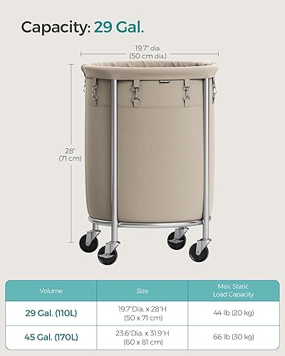 Miniatura 6 de SONGMICS Cesta de lavandería con ruedas, cesta de lavandería rodante, 45 Gal., Carrito de lavandería redondo con marco de acero y bolsa extraíble, 4