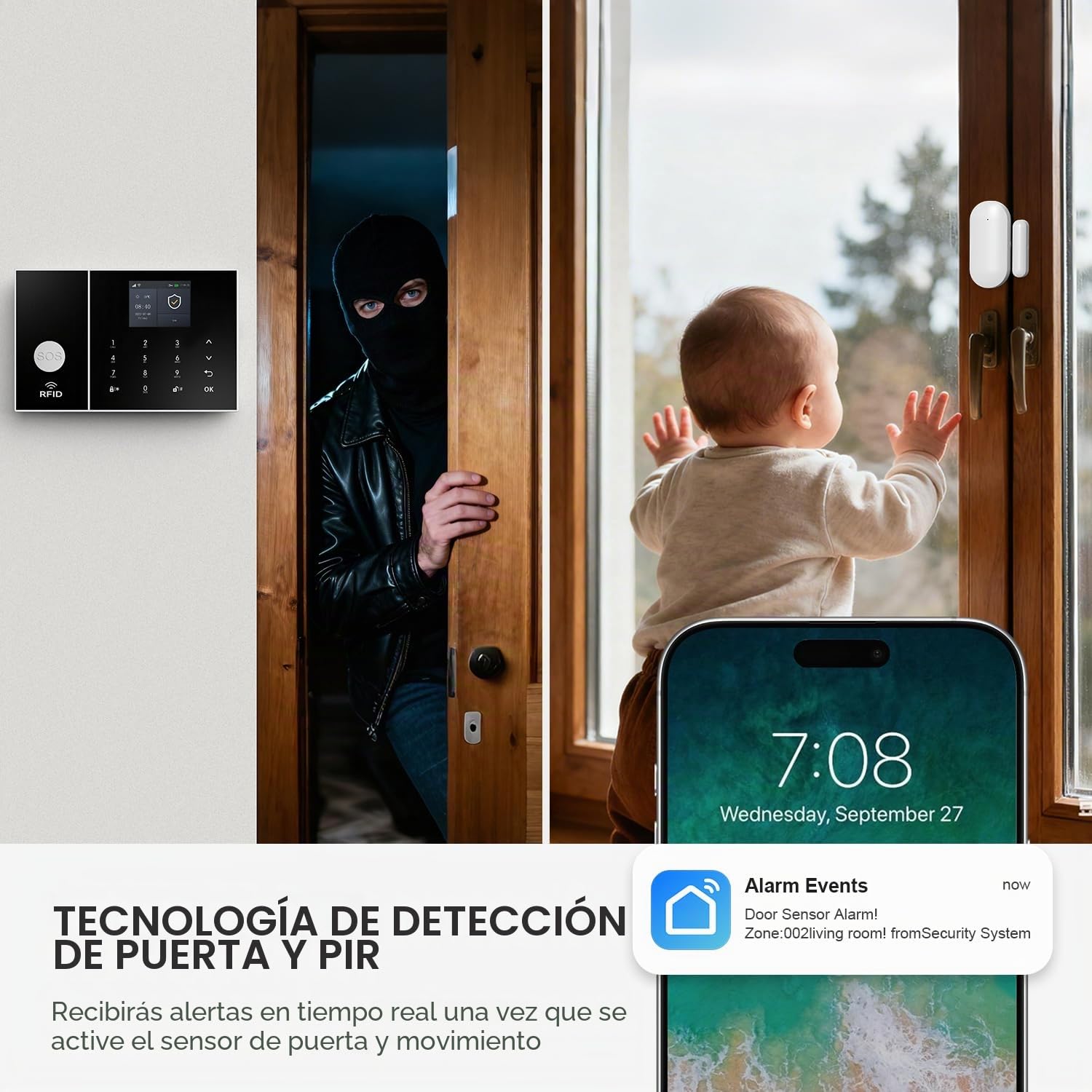 Sistemas de seguridad para el hogar, kit de alarma Smart Wifi 4G DIY con detector de movimiento, sensor de ventana de puerta, control remoto, sin tarifa mensual
