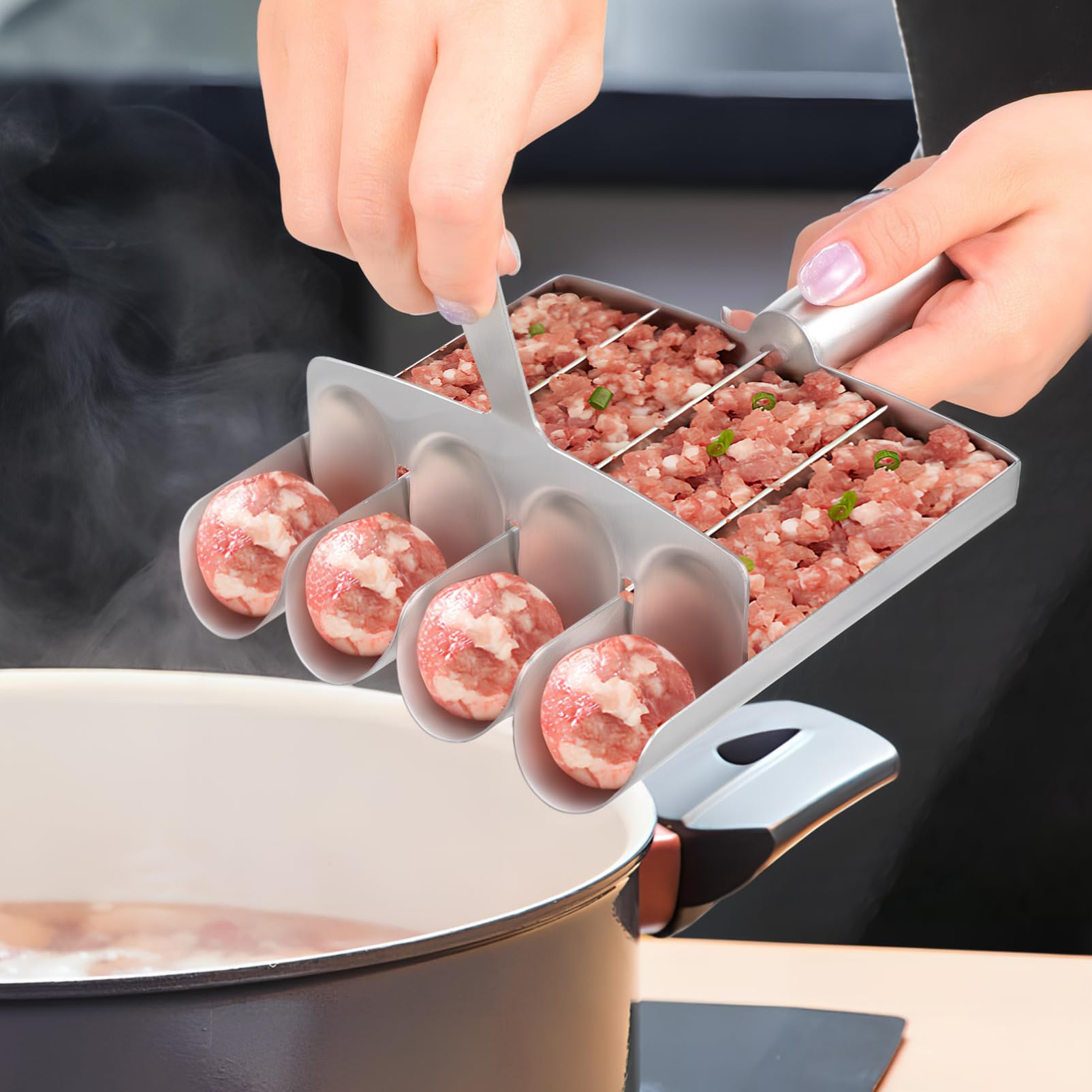STOBAZA Meatball Maker Tool, Stainless Stee Manual Meatball Maker, Non Stick Meatball Scoop Ball Maker, Kitchen Meatball Making Mold, Home Cooking Tools