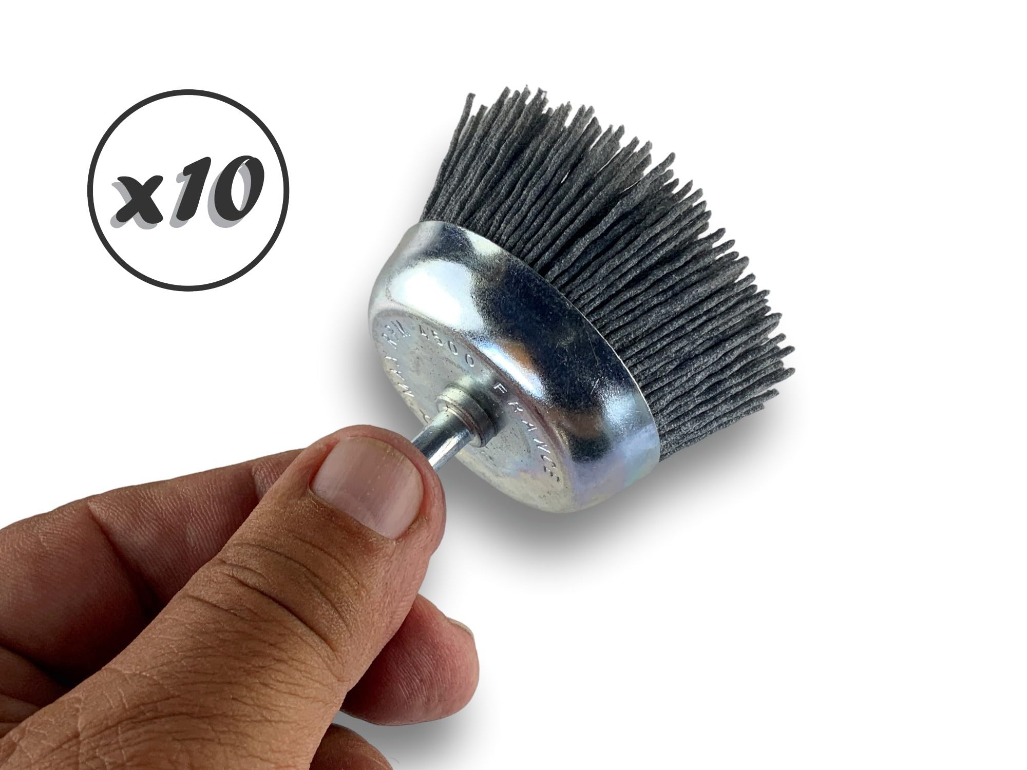 KIBROS 2575KR_120 x 10, 10 sztuk szczotek drucianych na trzonku, Ø 75 mm, wypełnienie z węglika krzemu NYLON o ziarnistości 80, szczotki do usuwania zadziorów, polerowania i szlifowania