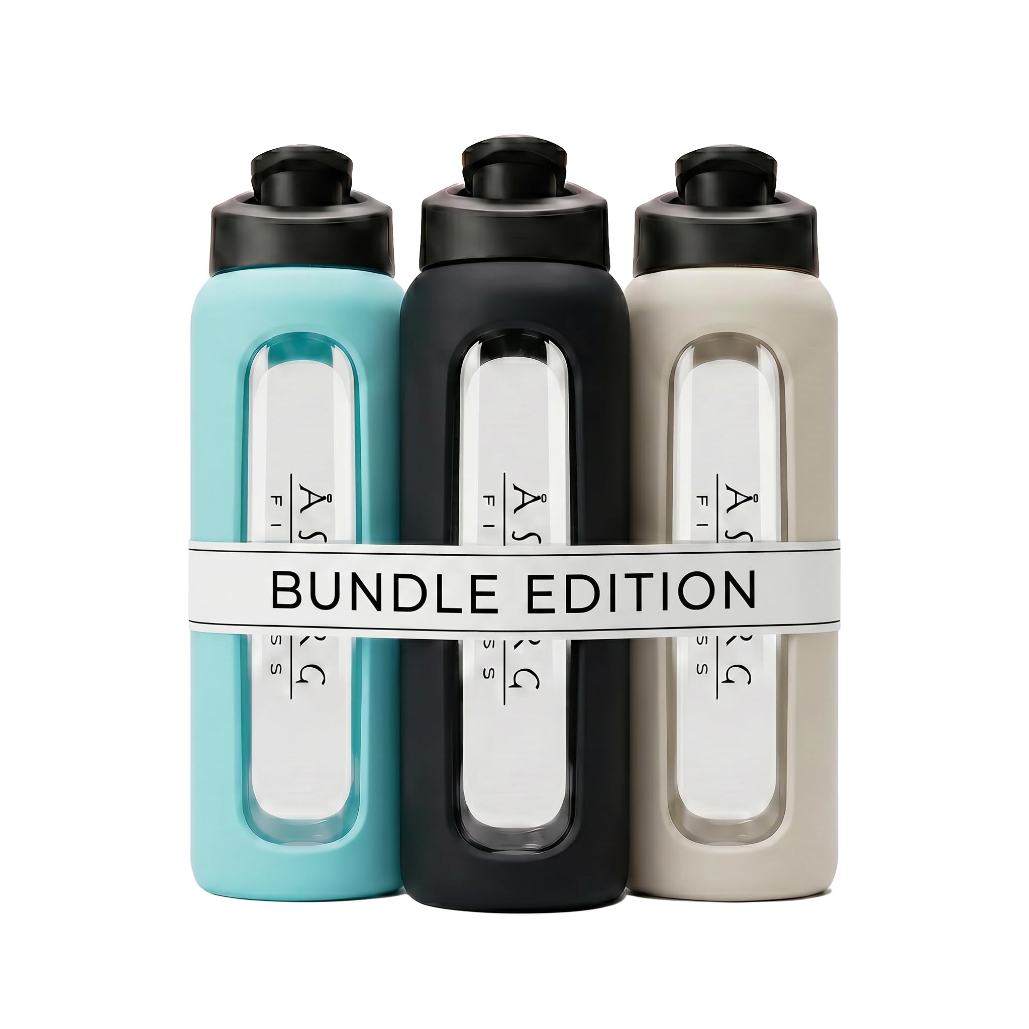 Lot de 3 Shakers Protéinés en Verre – 700ml avec Bille Mélangeuse Spiralée – Noir, Aqua et Beige – Sans BPA, Étanche, Idéal Fitness & Musculation