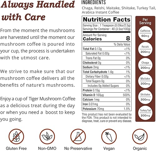 Miniatura 6 de Tiger 5 - Café orgánico de setas superalimento con 100% arábica, 30 porciones, potentes ingredientes naturales, antioxidantes, potenciador del