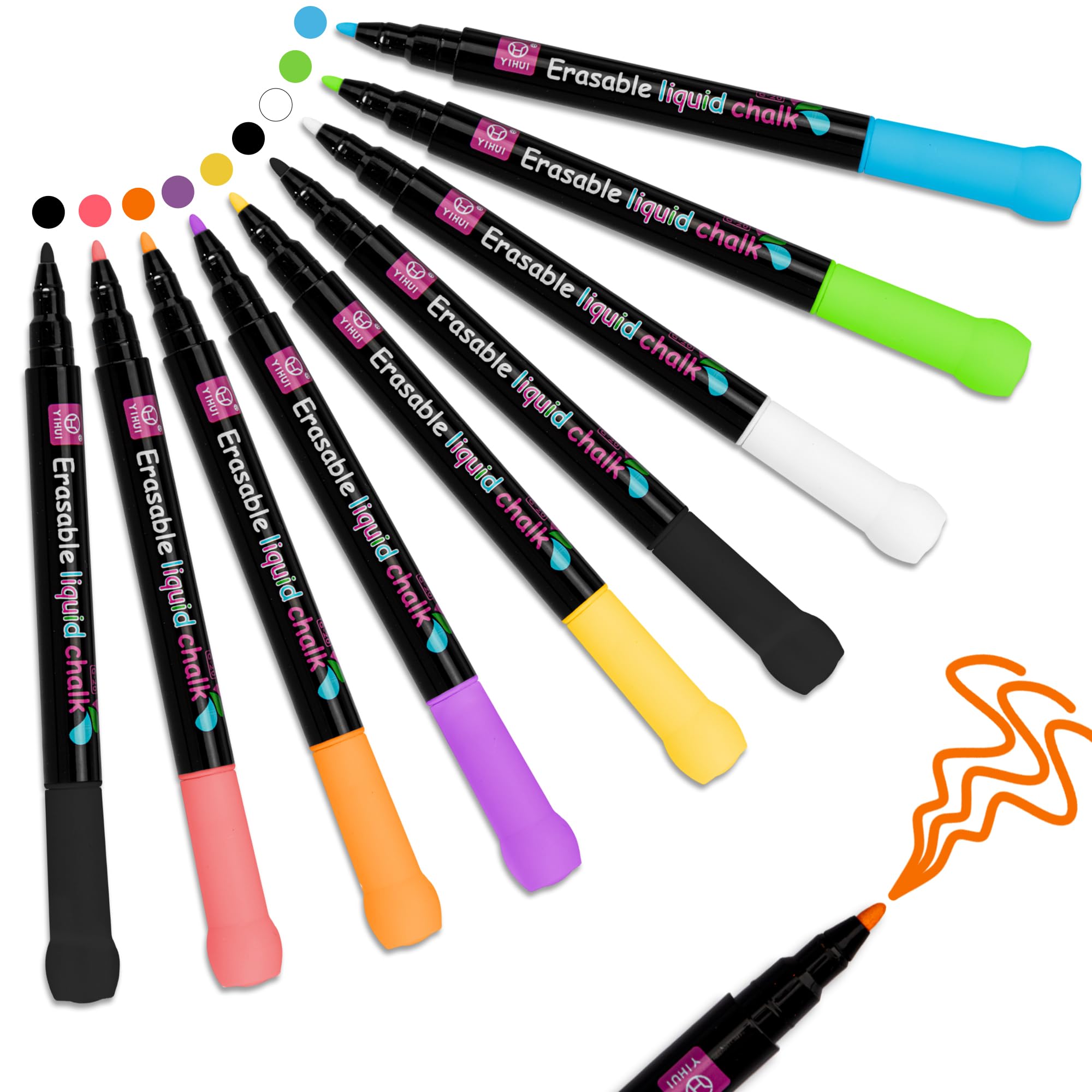 Liquid Chalk Pens for Blackboards, 9PCS Chalk Markers Wipeable for Chalkboard and Glass, Fine Tip Neon Color Chalkboard Pens for Menu Board Window Signs Drawing Writing
