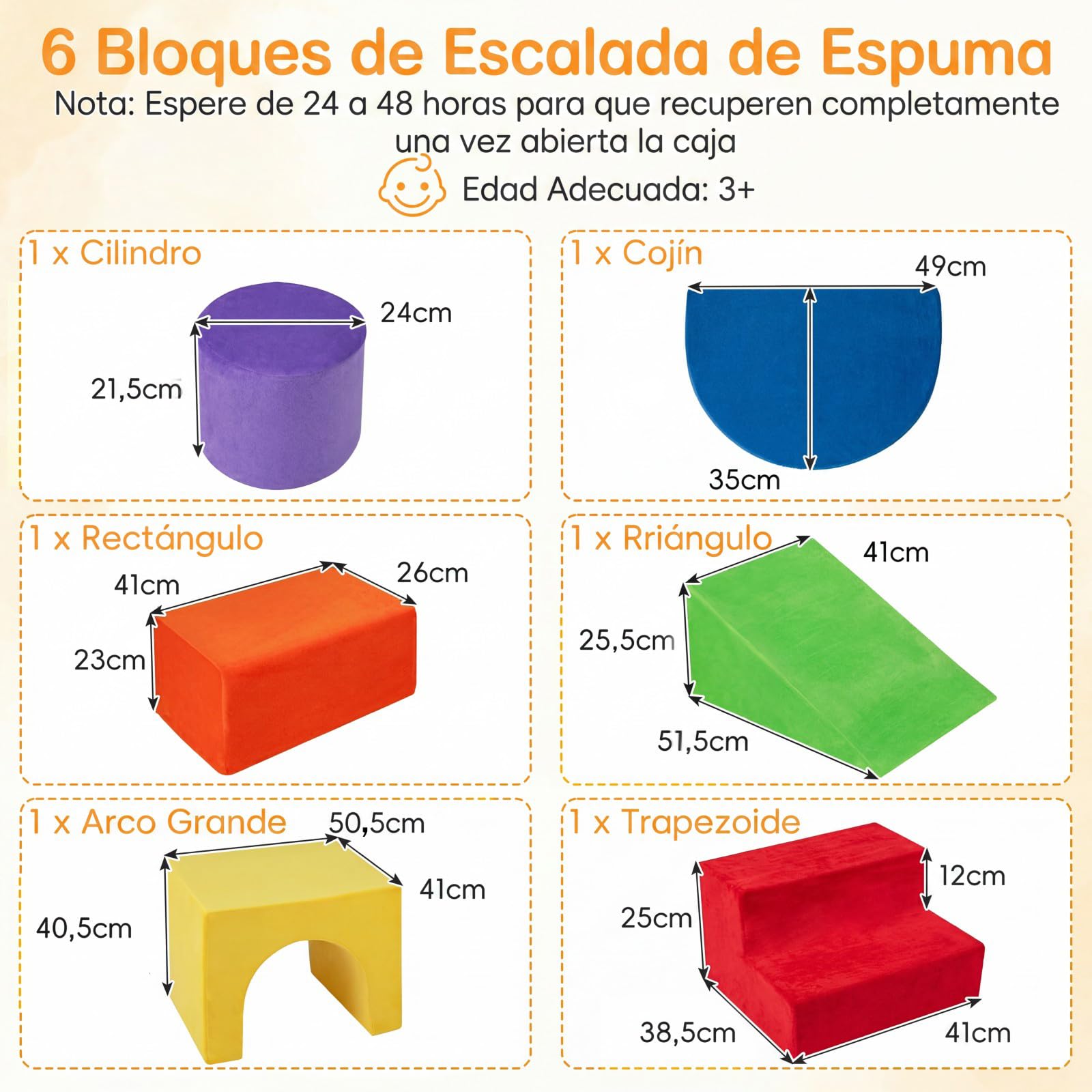 COSTWAY Juego de 6 Bloques de Espuma para Niños, Bloques Psicomotricidad Infantil de Espuma Suave con Fundas Lavables para Trepar y Gatear, Juguete Montessori para Niños de 3+ Años (Rojo)
