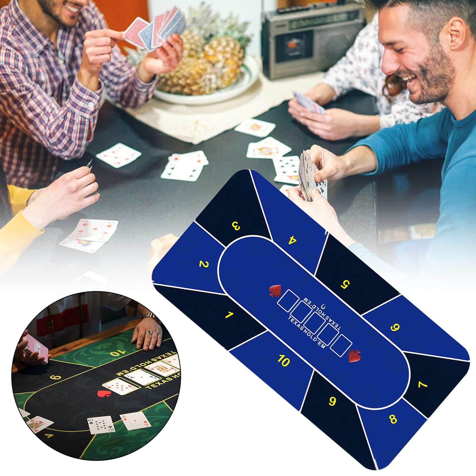 Tappetino da Gioco da Tavolo in Feltro, in Gomma, per Poker, in Pelle Scamosciata, in Gomma, Texas Hold Em, Professionale, Casinò, Baccarat, Dadi, Blackjack, Blu, 70 x 35 Pollici