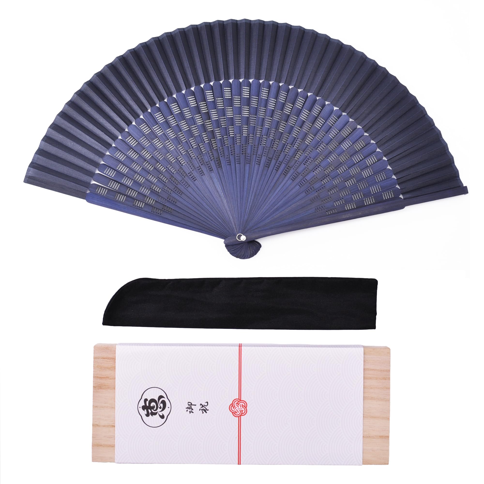 Echidou Premium Silk Fan in Paulownia Box, Traditional 23cm, Unisex, with Gift Wrapping Paper, Silk Fabric : Clothing, Shoes & Jewelry