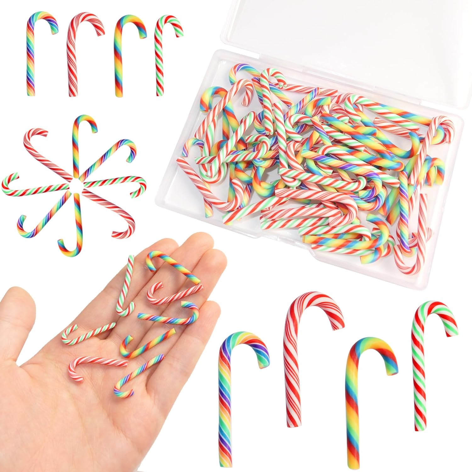 HADDIY Christmas Mini Candy Canes Decorations,60 Pcs Polymer Clay Canes