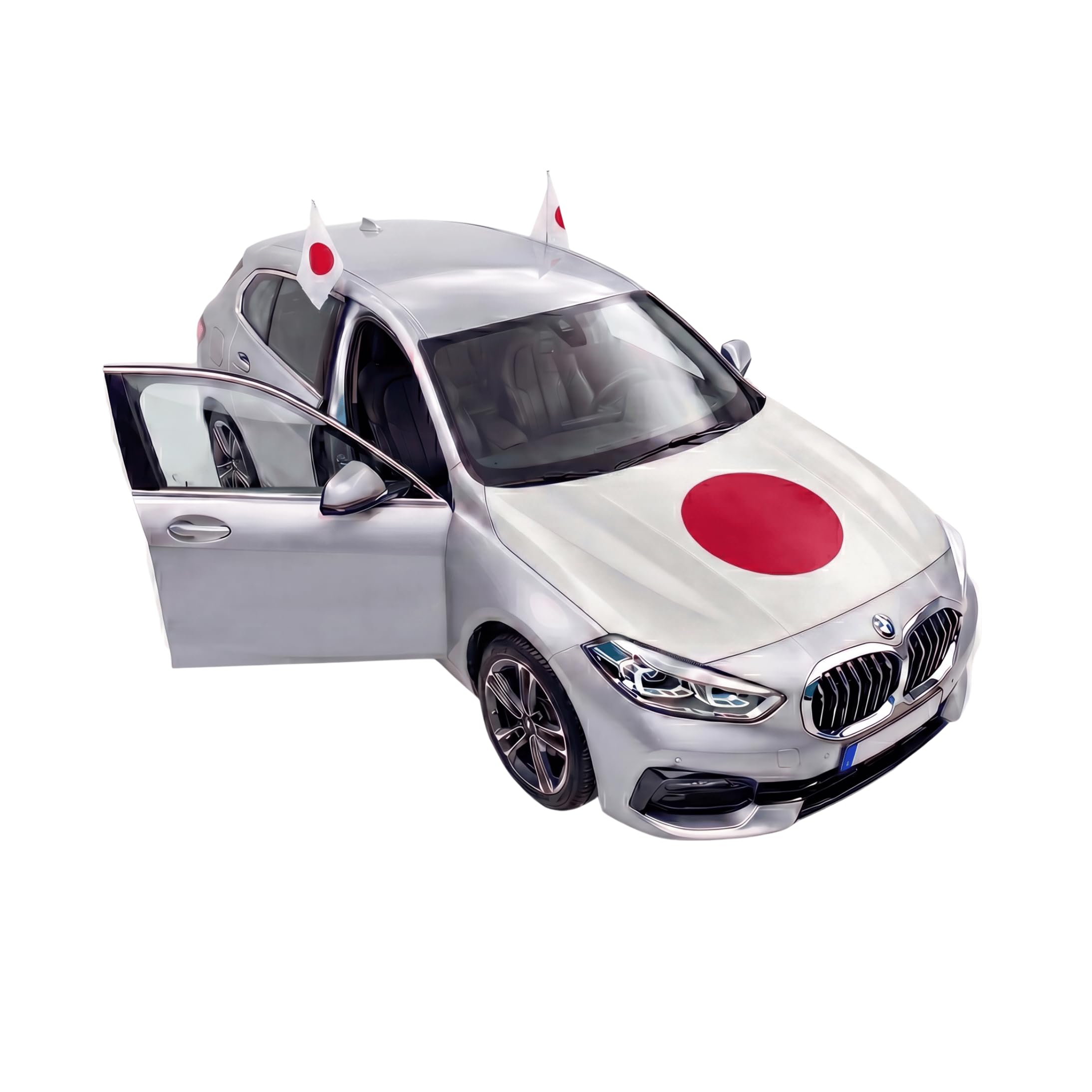Auto Fahnen Japan Set - Motorhauben Fahne & 2 Autofahnen für Fenster, Fußball Fanartikel FZG für EM & WM, Japanische Flagge Deko Set