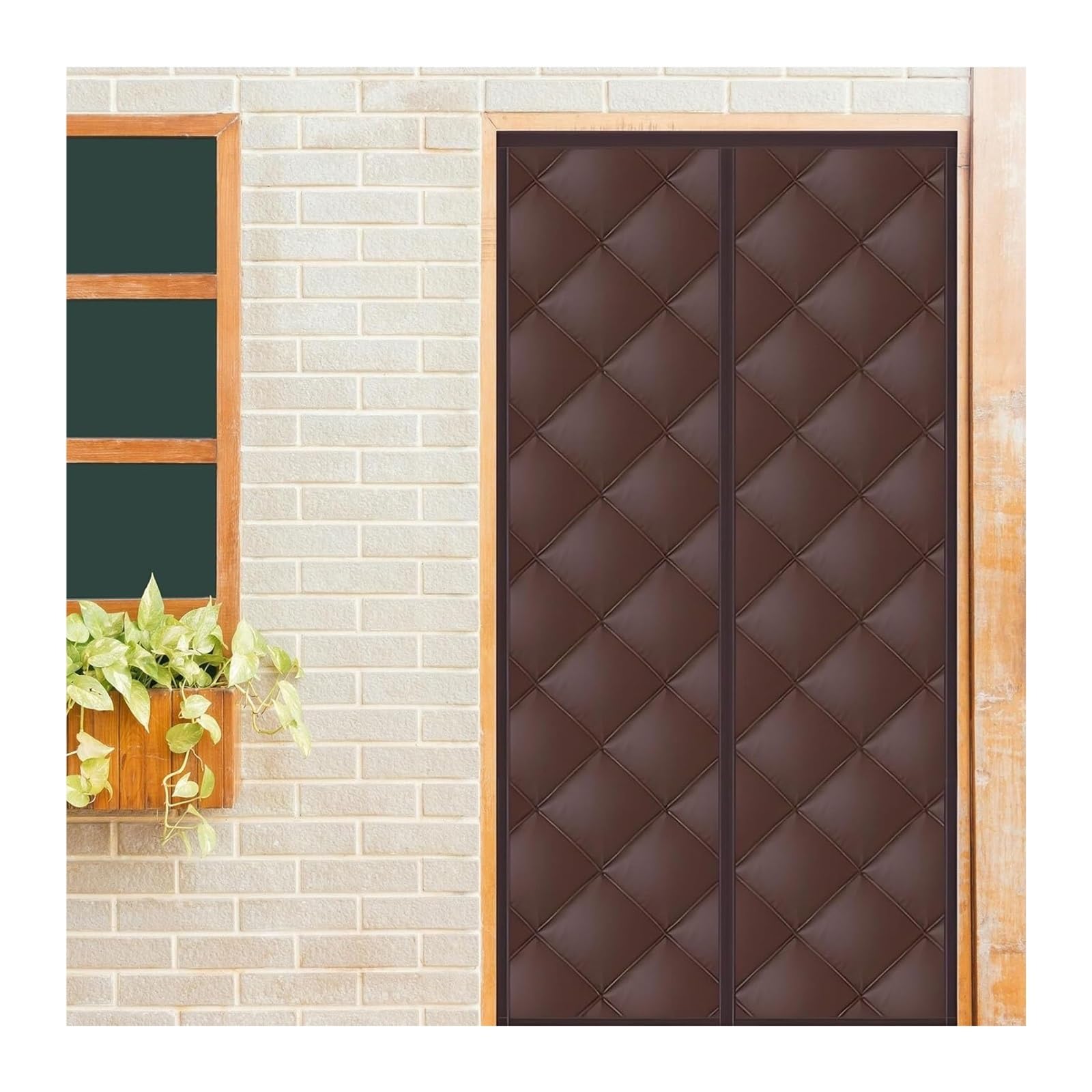 Rideau isolant thermique pour porte, Rideau de porte à isolation thermique magnétique en marron et gris, plusieurs tailles(Brown,140 * 220cm(55"x87"))