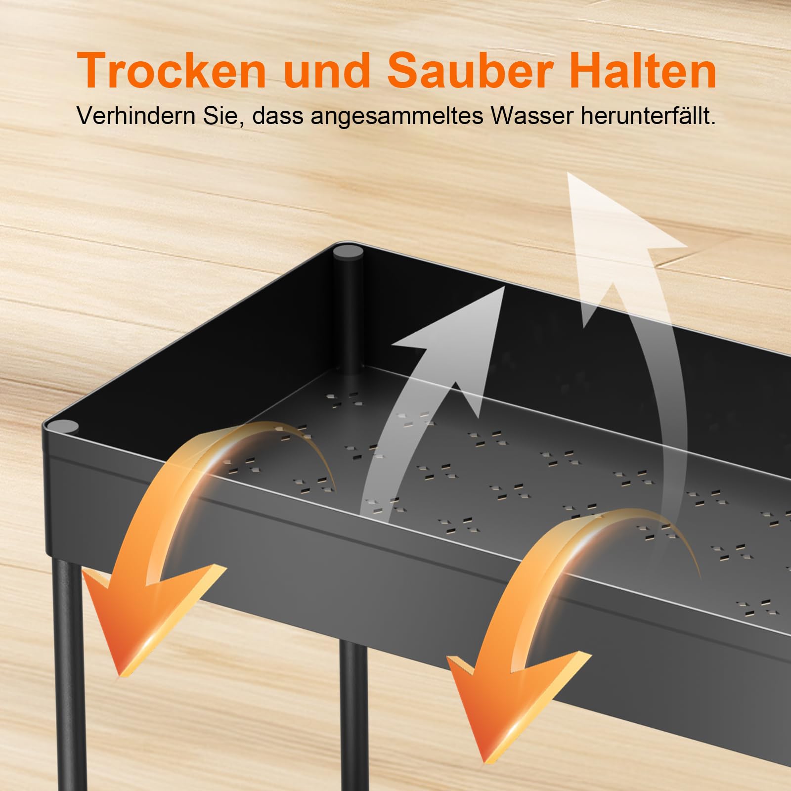 Unter Waschbecken Regal, 2 Etagen Standregal, Küchen Organizer Mit Schiebeschublade, 2 Set Spülschrank Organizer, Mit 8 Haken und 2 Tasse, Mehrfunktional Küchenregal Gewürzregal (Schwarz)