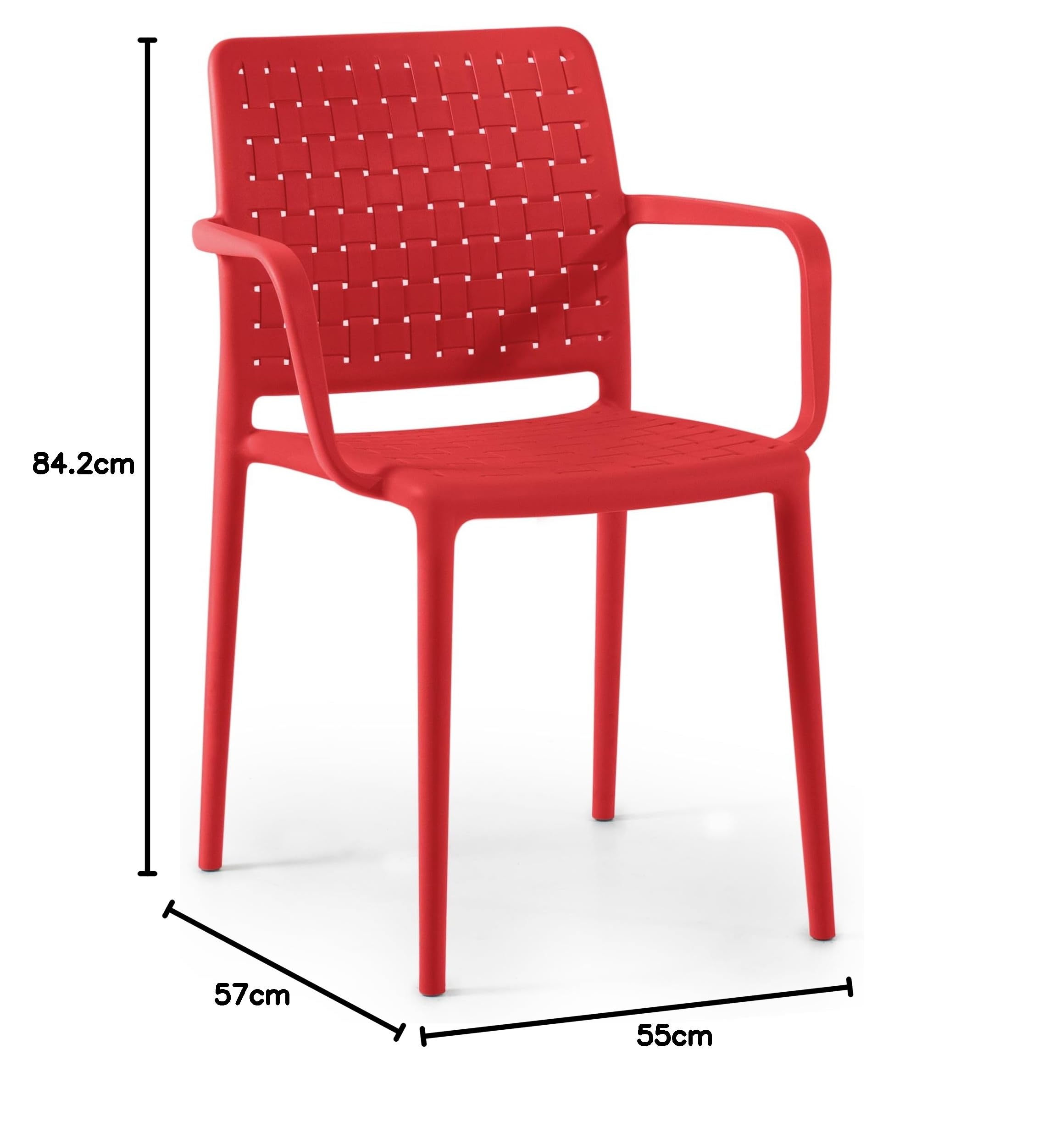 PAPATYA Fame-K Designstuhl mit Einer Belastbarkeit von 200 kg stapelbar, Terassenstuhl aus Kunststoff UV beständig, Leichter Stuhl mit Rückenlehne für Balkonstuhl aus Polypropylen (1, Rot)