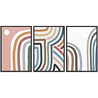 SIGNWIN Framed Canvas Print Wall Art Trio of Rainbow Colored Spirals Abstract Shapes Illustrations Modern Art Minimalist Colorful Multicolor for Living Room, Bedroom, Office - 16