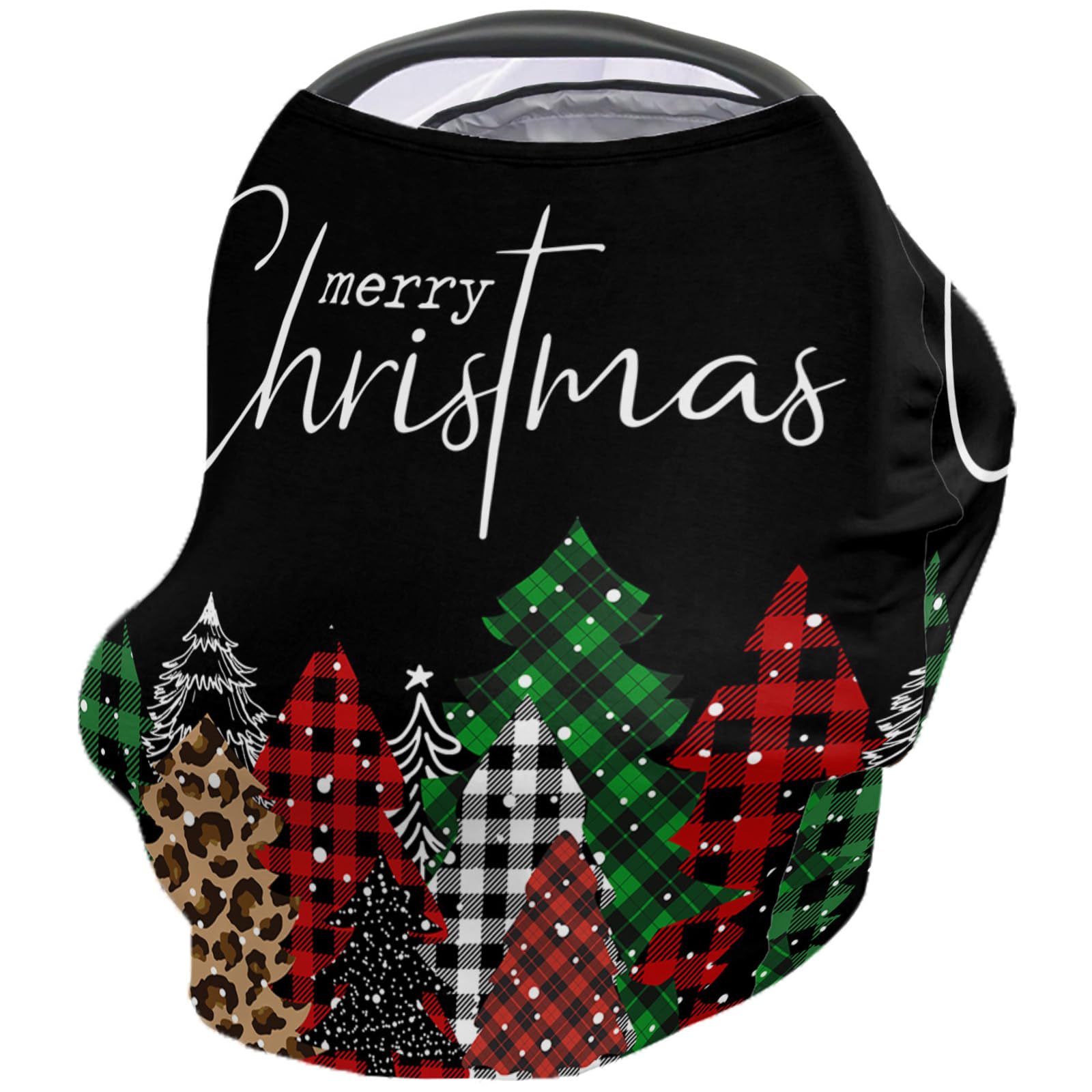 Nursing Cover for Breastfeeding Scarf, Merry Christmas Red Plaid Xmas Tree Leopard Print Baby Car Covers Super Soft Multi Use for Canopy Shopping Cart Cover Blanket Stroller Cover