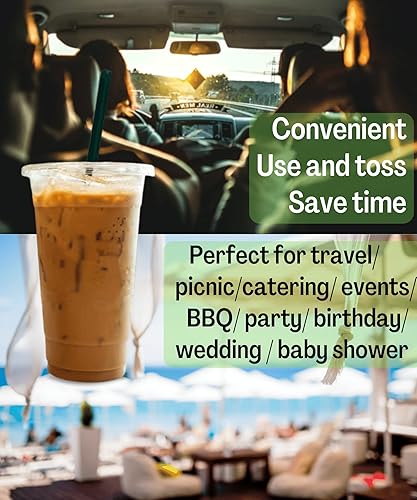 Miniatura 4 de Vasos de plástico transparente de 20 onzas con tapas y pajitas, vasos desechables para bebidas frías, café helado, batidos, batidos, 25 juegos