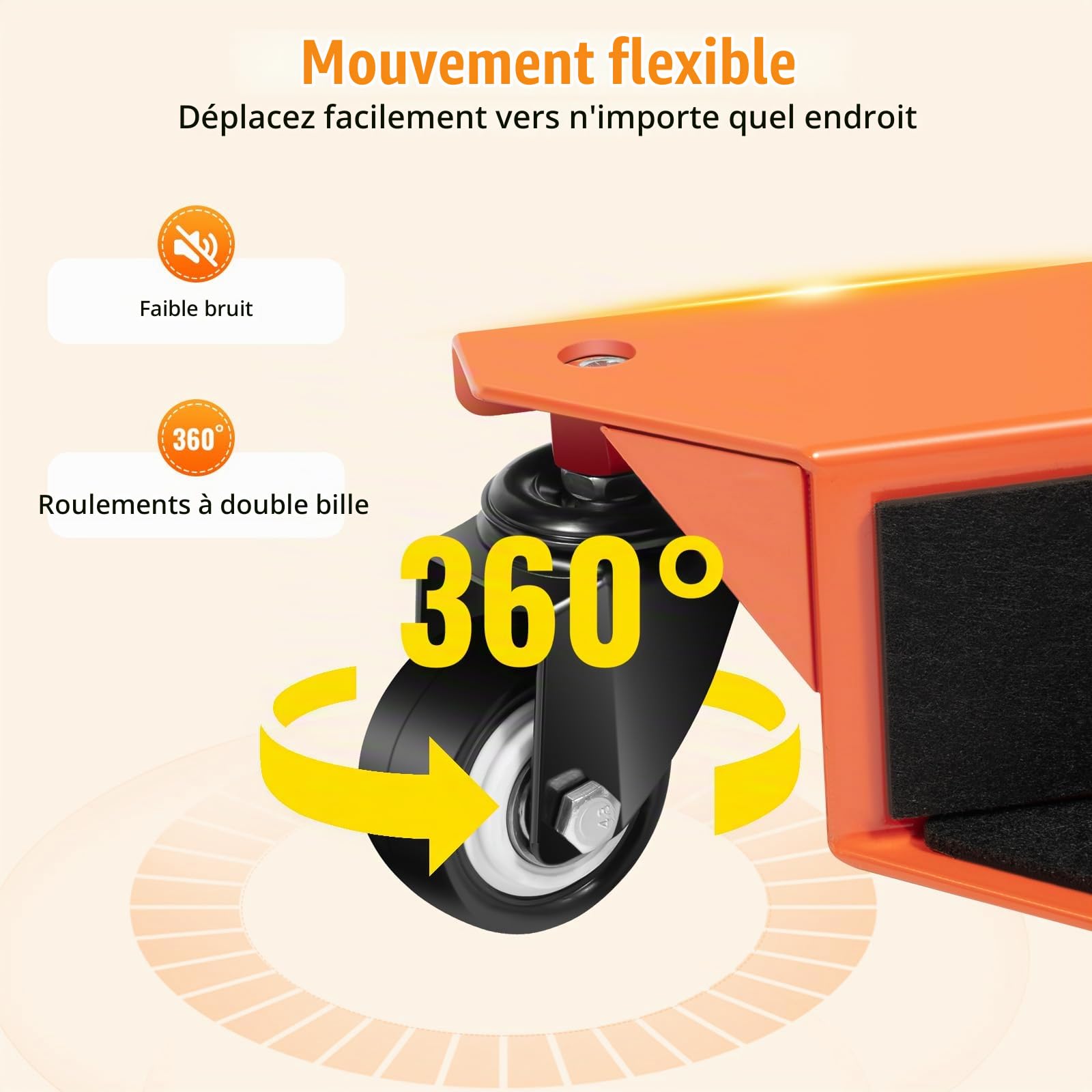Déplace Meuble Roulette 4 Pièces Charge 639kg, Coin Lève Meuble avec roulettes Pivotantes Acier Carbone, Chariot de Transport Meuble Lourd Piano Frigo Canapé Déplacement Facile