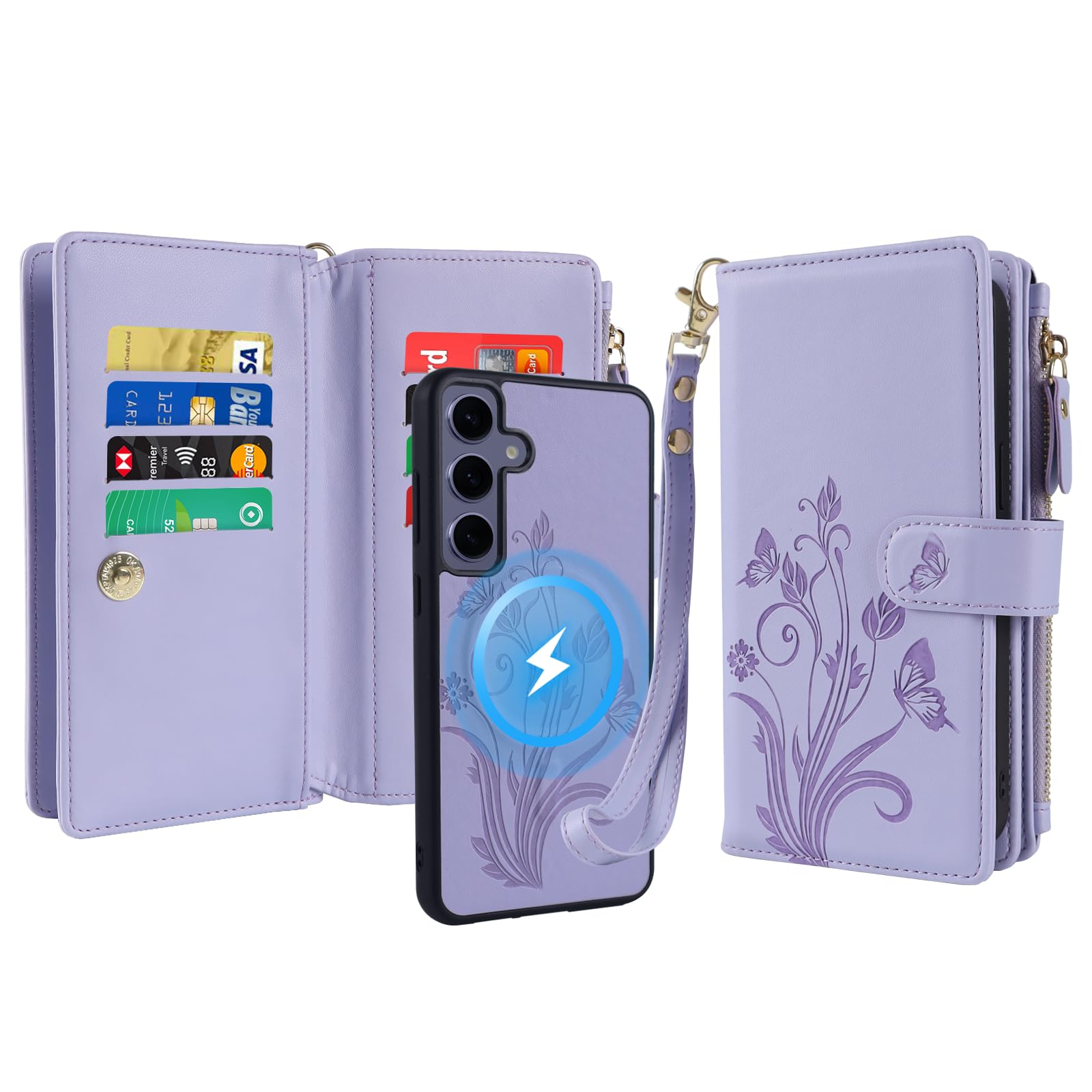 Lacass for Samsung Galaxy S25+ Plus Case Wallet,Compatible with MagSafe 2 in 1 Magnetic Detachable PU Leather RFID Blocking Wallet Cover Card Holder