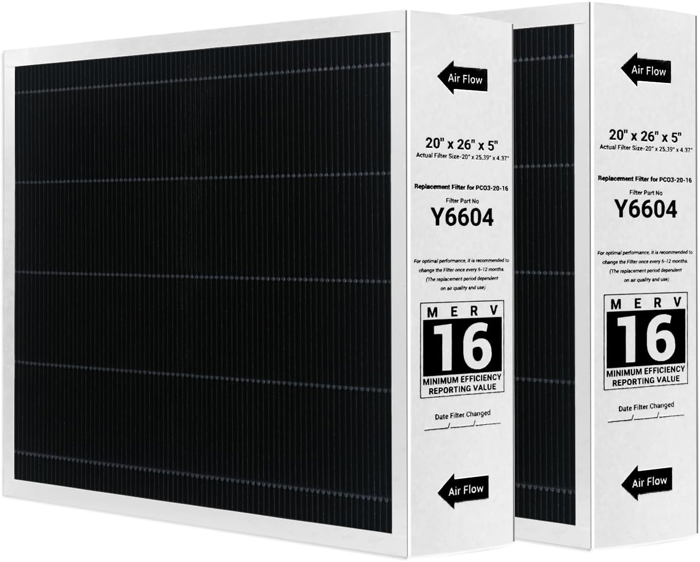 2 Pack Y6604 20x26x5 Air Filter MERV 16, Compatible with Lennox PureAir PCO3-20-16 Air Purifier and Replacement for Lennox Y6604 Filter
