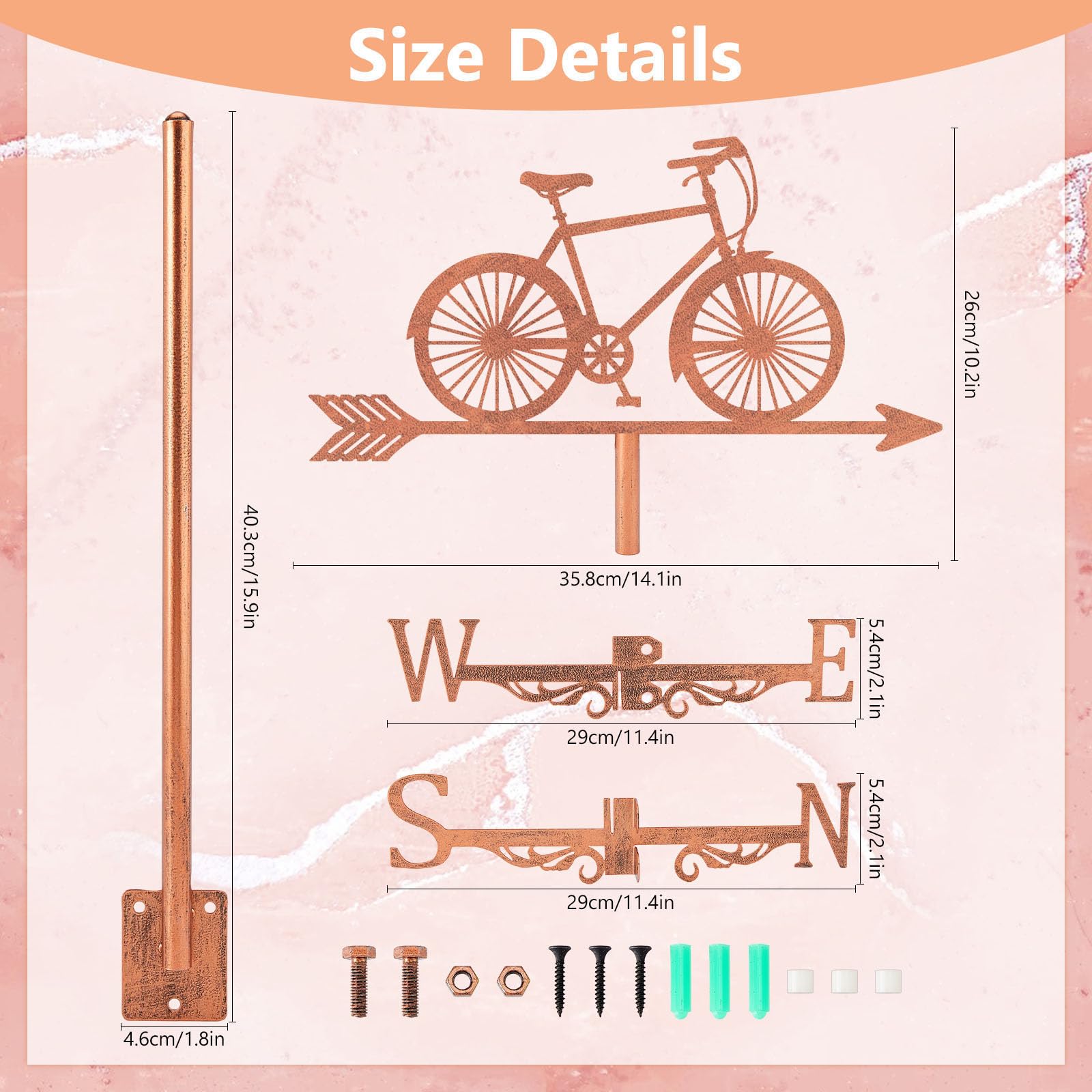 SUPERDANT Girouette de Jardin Exterieur de Vélo de Route Girouette en Métal pour Vélo Girouettes de Vélo en Cuivre Panneaux Décoratifs de Direction du Vent Deco Exterieur de Ferme
