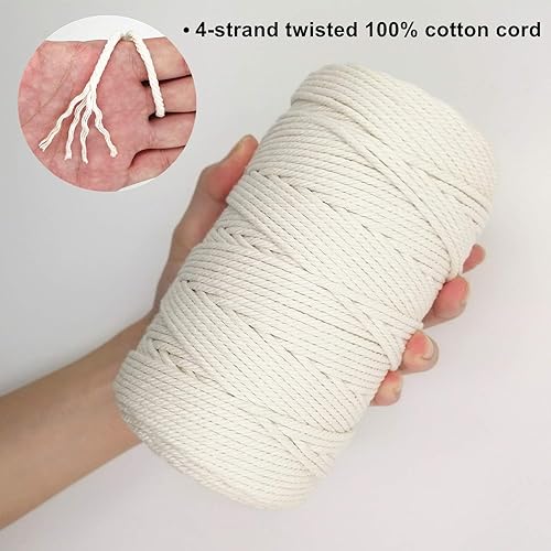 Miniatura 3 de Cuerda de macramé de 0.118 in para 220 yardas, cuerda de algodón de 68.8 pies, cuerda de macramé de color 100% natural para kit de macramé, ganchos
