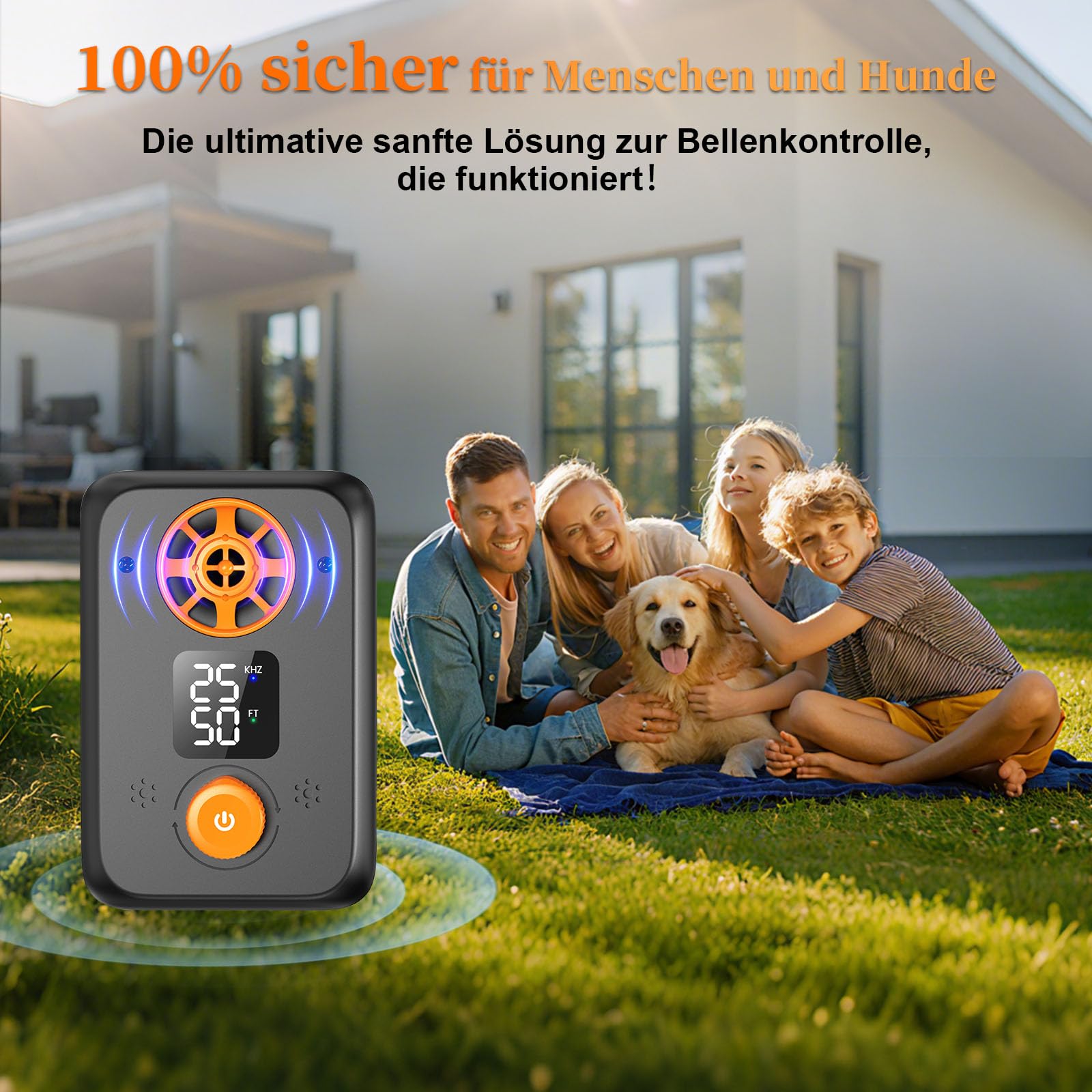Antibell für Hunde - Ultraschall Antibell Gerät für Hunde mit 5 Frequenzstufen 3 Reichweiten 50 Fuß Reichweite Automatischer Anti Bellen Funktion Ultraschall Hundebell Stopper für Innen Außen