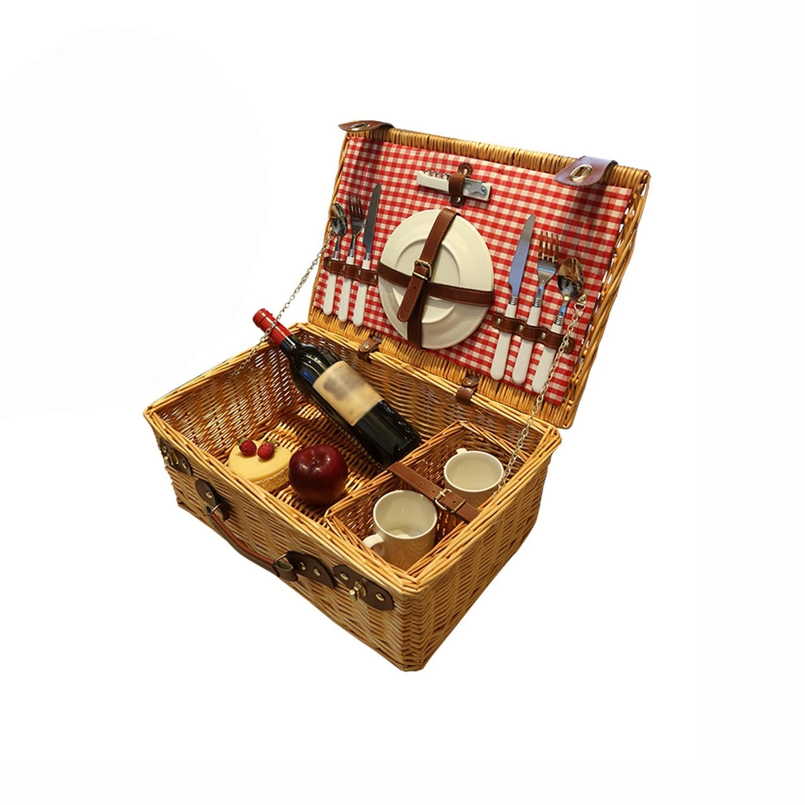 Storage Basket,Wicker Picnic with Mat, Willow Hamper Service Gift Set for 4 Persons, Outdoor Hand Woven with Utensils Cutlery