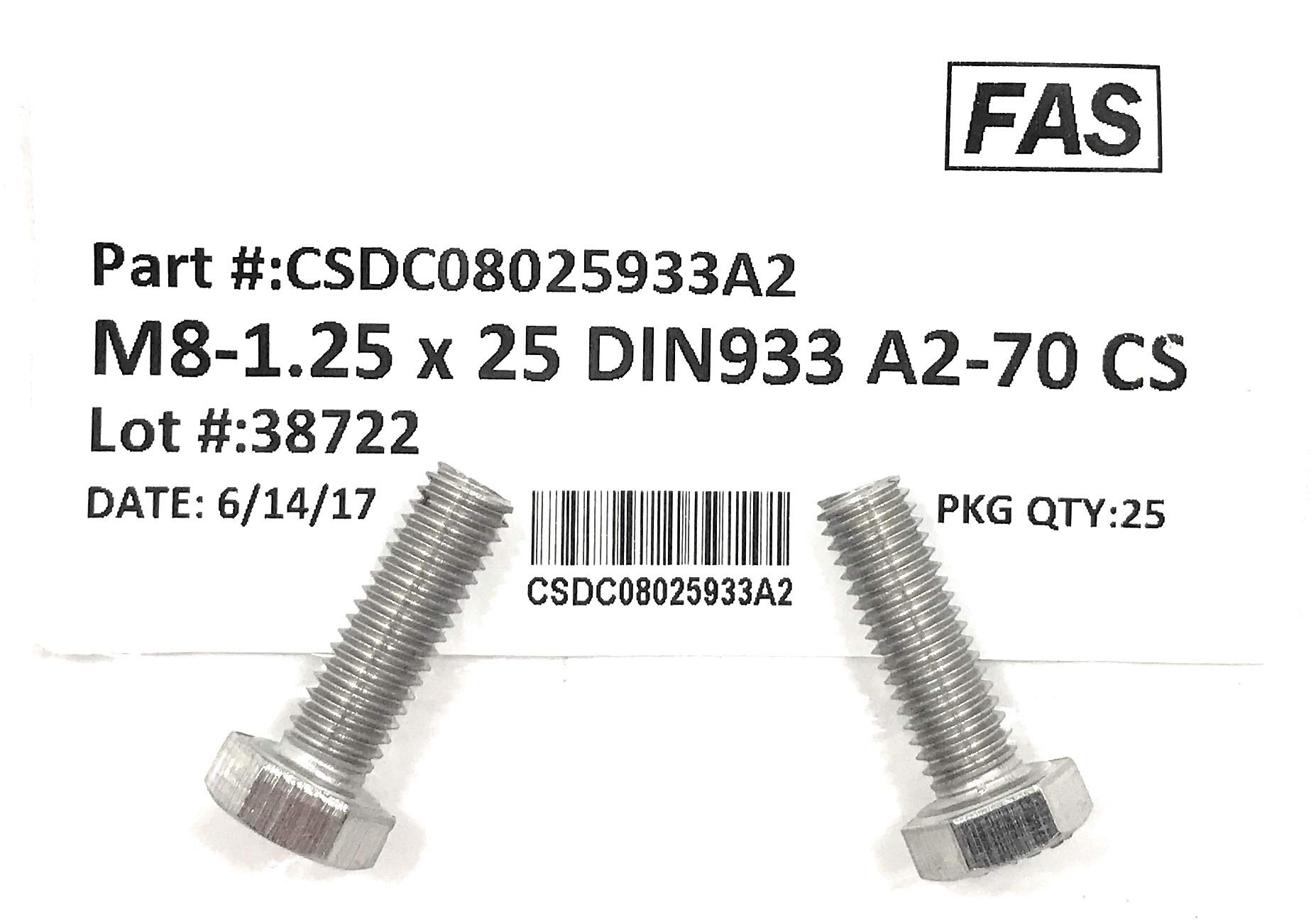 Amazon.com: M8-1.25 X 25 Hex Head Cap Screw Hex Bolts DIN933