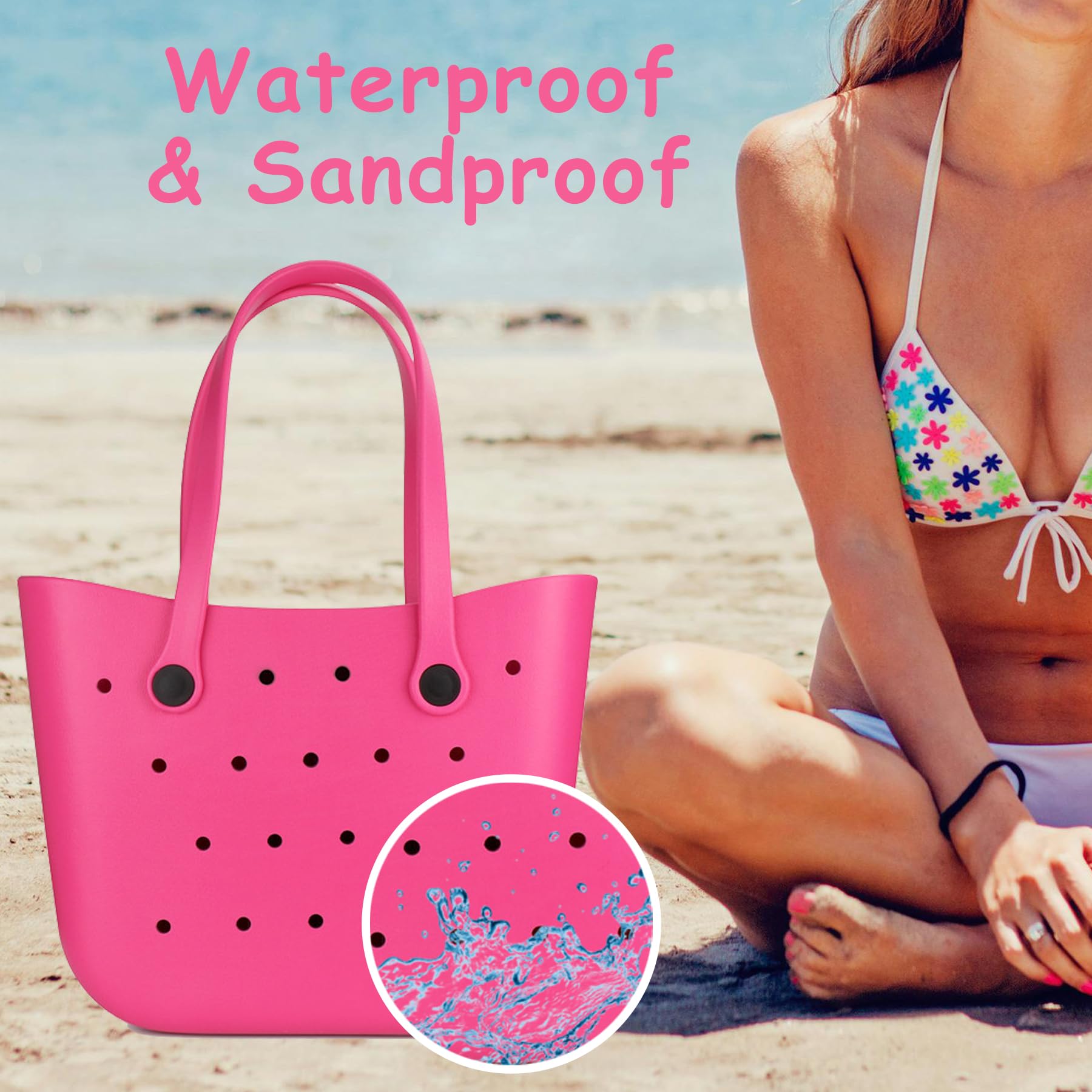 Gummi-Strandtasche, wasserdicht, groß, Reise-Strandtasche, waschbar, kippsicher, langlebig, Schwimmbad, Damen-Handtasche
