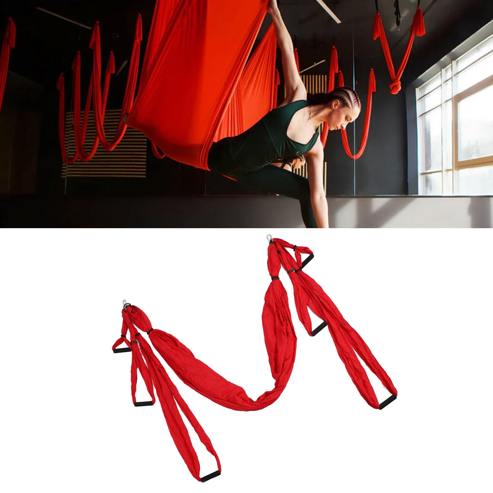 Juego de Columpio Aéreo para Yoga, Hamaca de Yoga Ajustable de Algodón y Poliéster para Mayor Flexibilidad y Postura, Uso en Interiores Exteriores