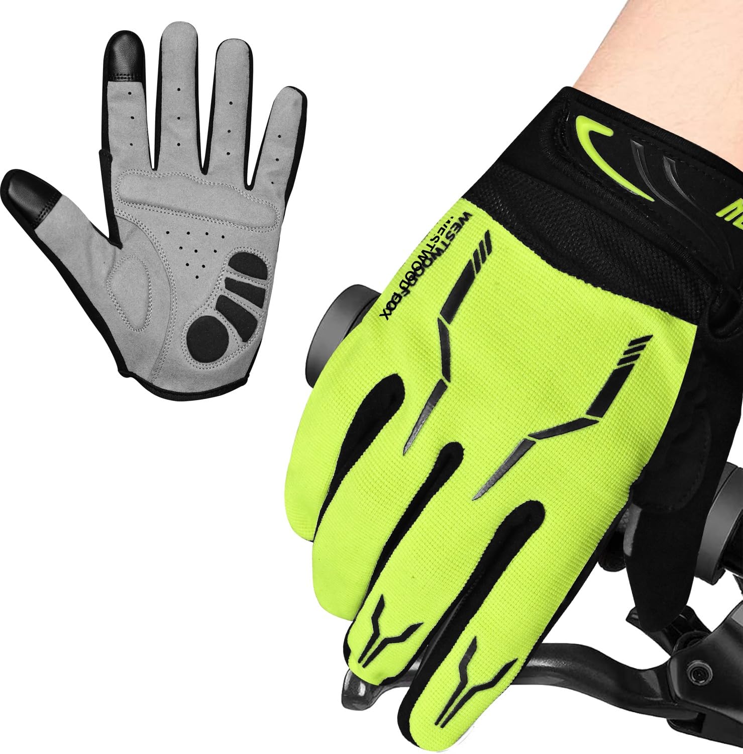 WESTWOOD FOX WFX - Guanti da ciclismo a dita intere, per mountain bike, touchscreen, guanti da MTB, imbottiti, antiscivolo, per ciclismo su strada, per uomini e donne