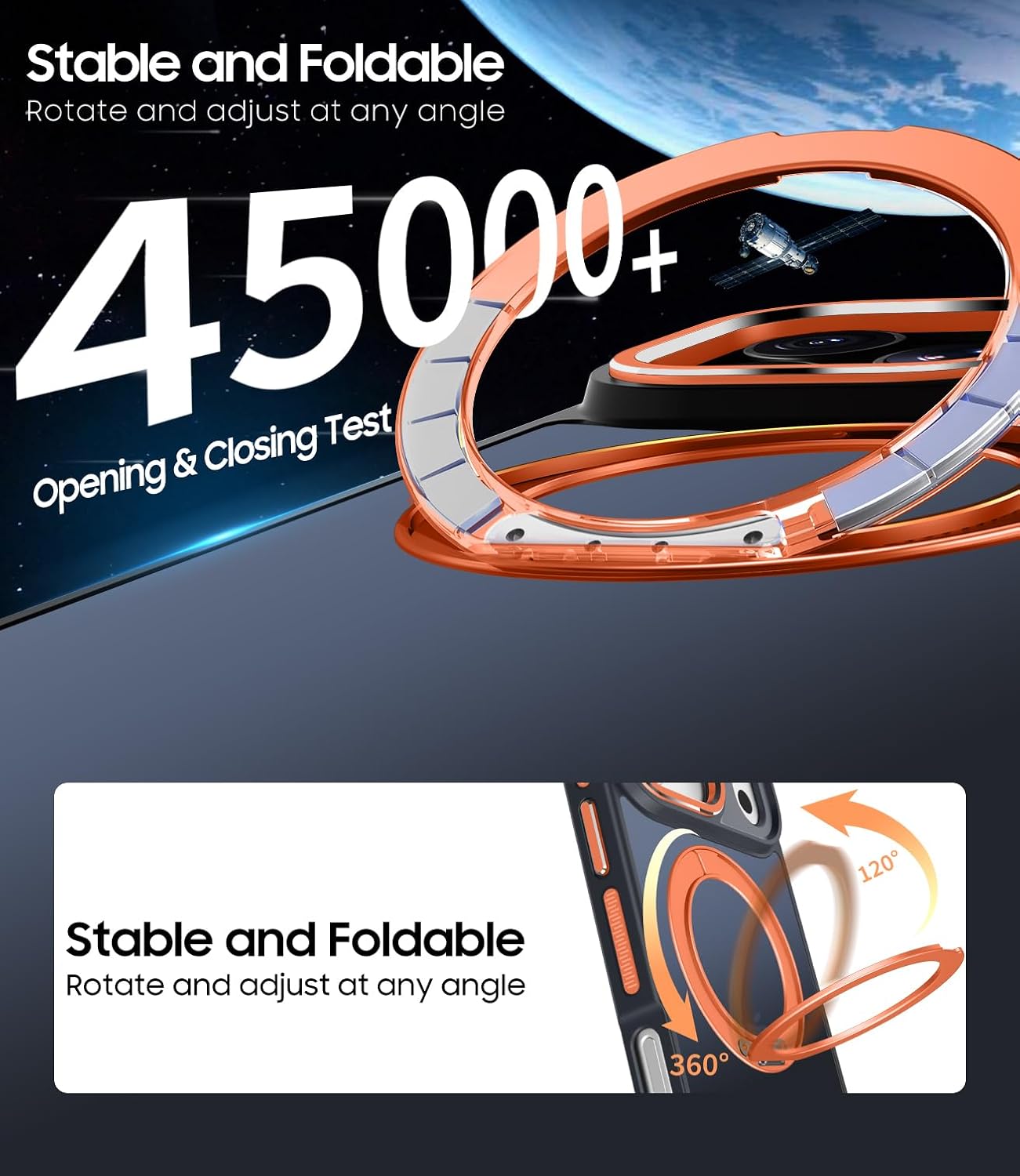 for iPhone 17 Pro Max Case with 360 Magnetic Ring Stand, Fit MagSafe, Military-Grade Shockproof Protection, Non-Slip Slim Translucent Protective Phone Cover, Orange - Image 4