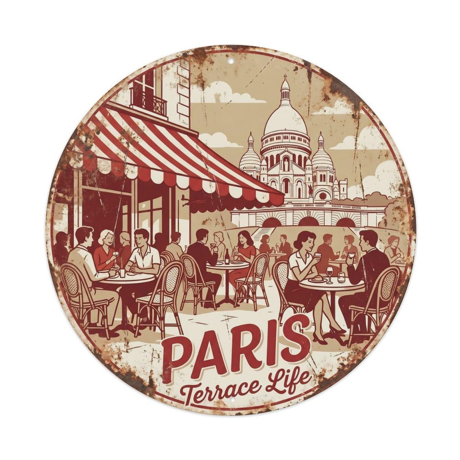 Vintage Travel Parisian Terrace Dining Metal Tin Sign Plaque