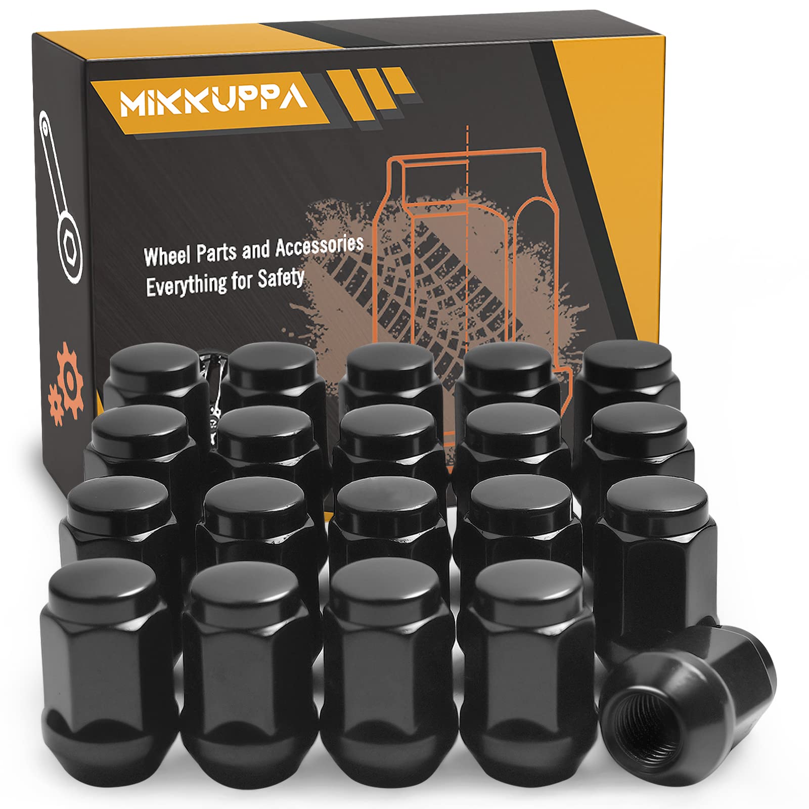 MIKKUPPA M12x1.5 Lug Nuts - Replacement for 2006-2020 Fusion, 2000-2023 Focus, 2001-2023 Escape Aftermarket Wheel - 20pcs Black Closed End Lug Nuts