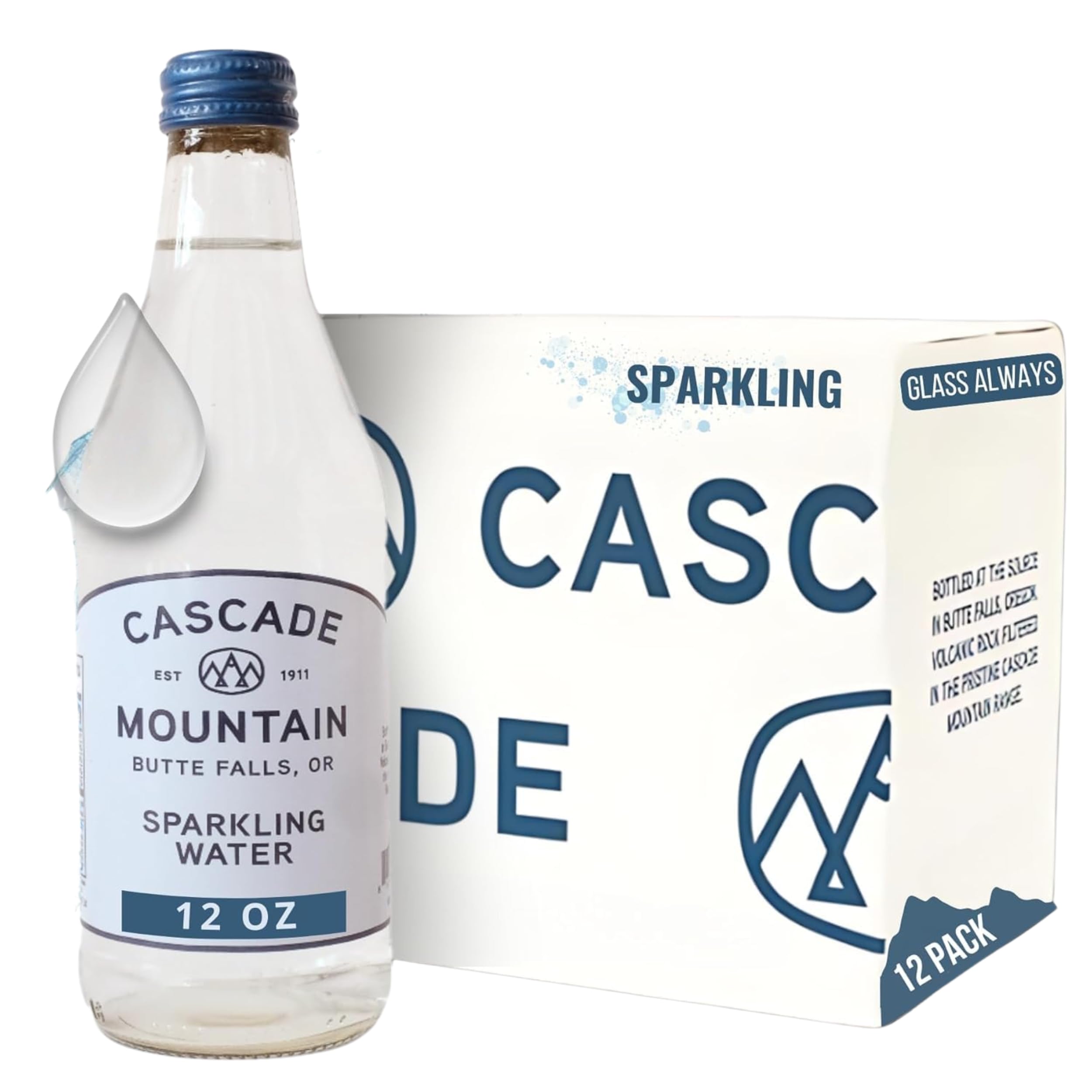 Cascade Mountain Sparkling Mineral Water in Glass Bottle | 12oz (12 Pack) | 7.7 pH Balanced, Purified, Natural Spring Bottled Drinking Water – Elevate