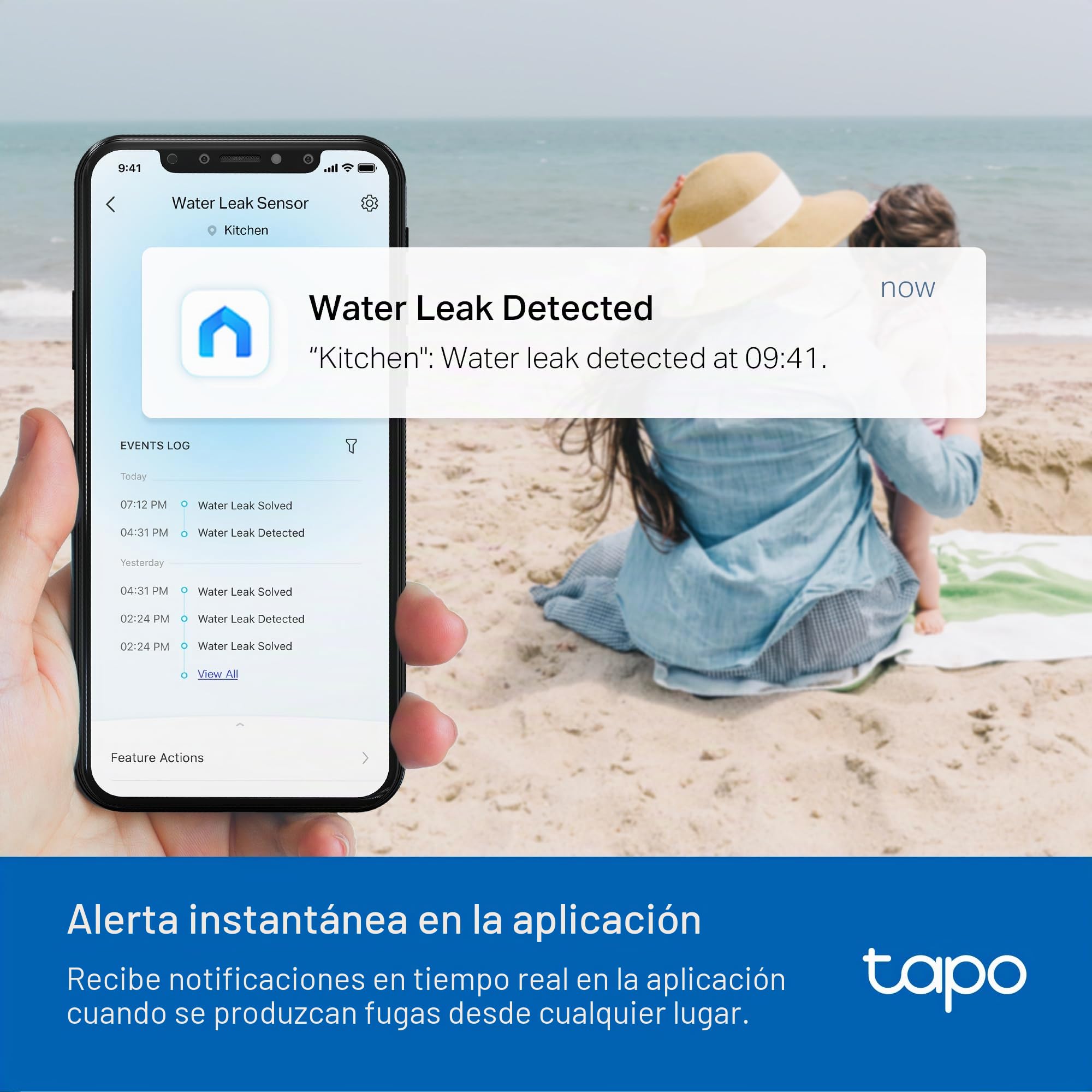 TP-Link Tapo Detector de Fugas de Agua Inteligente, Requiere concentrador Tapo y Sensor de Fugas de Agua Wi-FI con detección rápida de Gotas, Alarma Ajustable de 90 DB, alertas