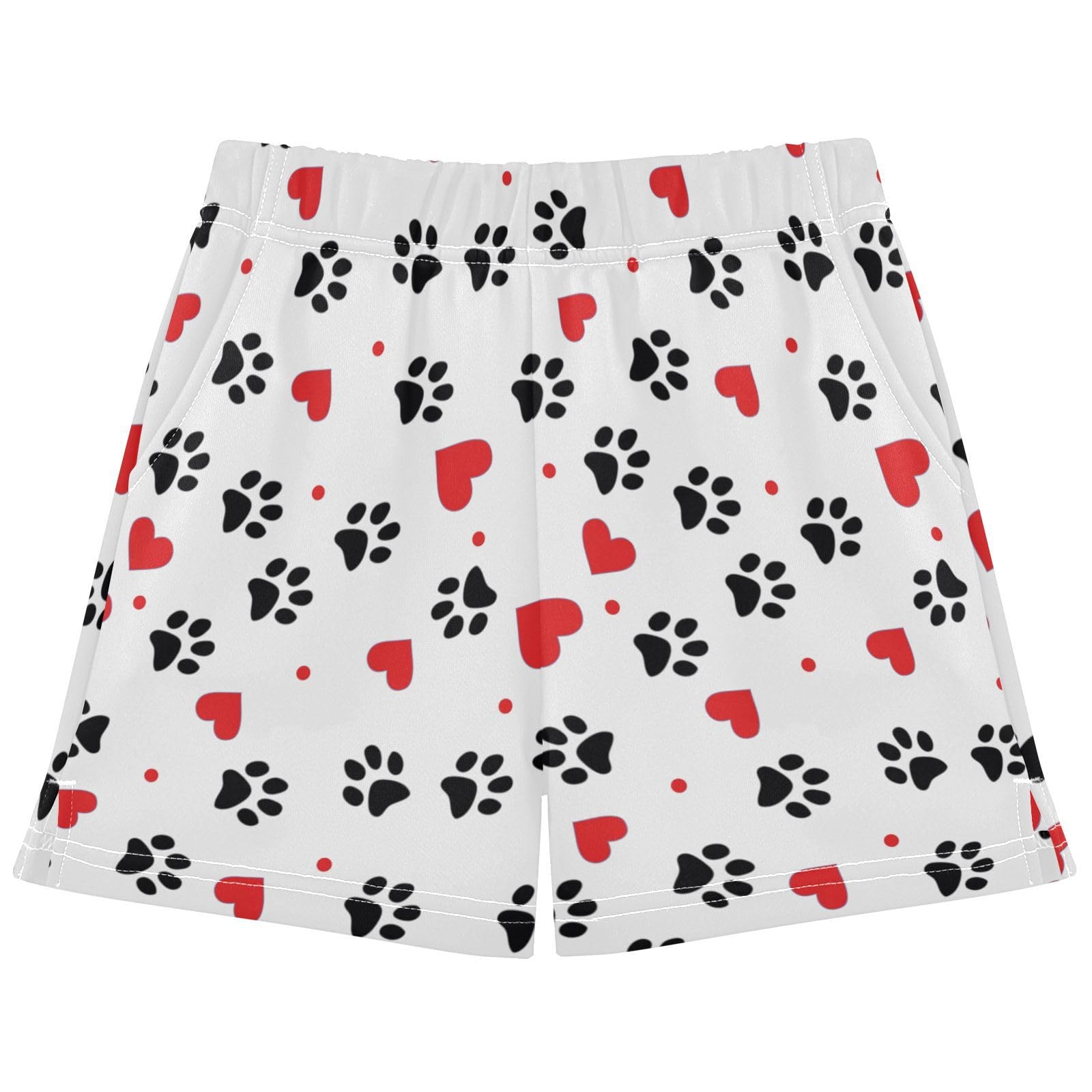 pnyoin Girl's Shorts Puppy Footprints Athletic Running Shorts with Pockets Size 14-15t Multi