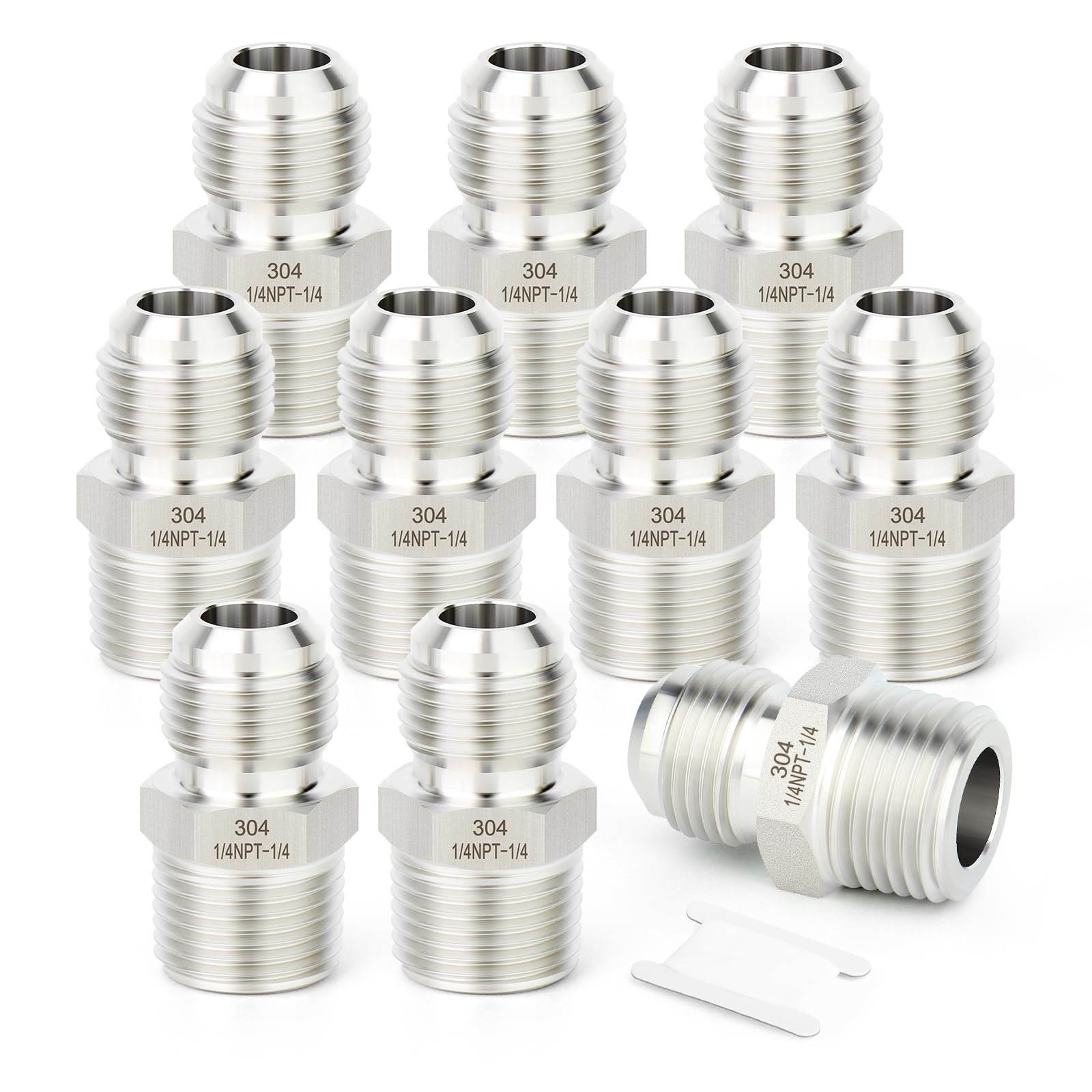 TAISHER 10PCS Forging of 304 Stainless Steel Tube Flare Fittings, 1/4" Male Flare x 1/4" NPT Male, Half Union