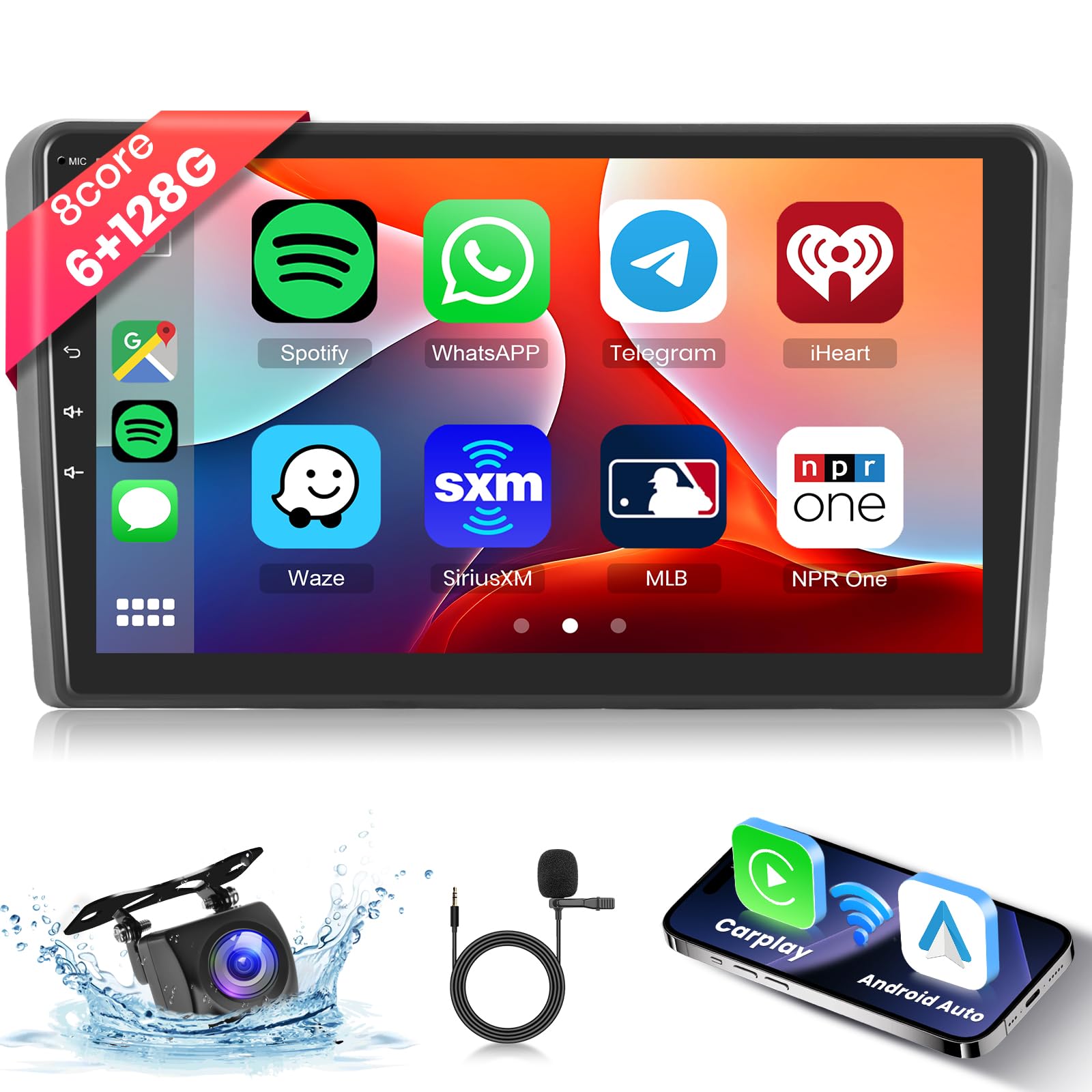 [6G+128G] 8-Core Radio para Audi A3 2003-2012/S3 2006-2012/RS3 2011-2012 Android Radio Coche con Bluetooth GPS,Hodozzy Pantalla Táctil de 9 Pulgadas con Carplay Android Auto,WiFi USB,DSP,FM/RDS Radio