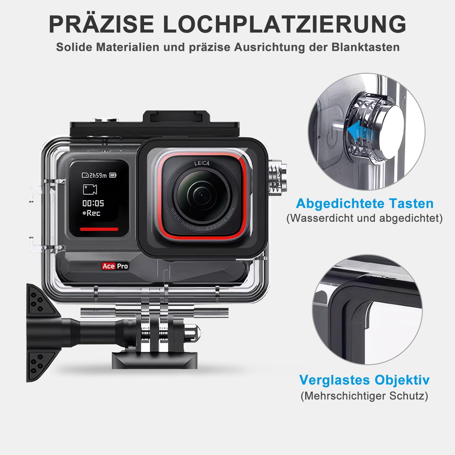 FitStill 50 M/164 FT Wodoodporna obudowa do Insta 360 ace Pro, pyłoszczelna i wodoodporna, obudowa do nurkowania z akcesoriami wspornikowymi, odpowiednia dla Insta 360 ace Pro